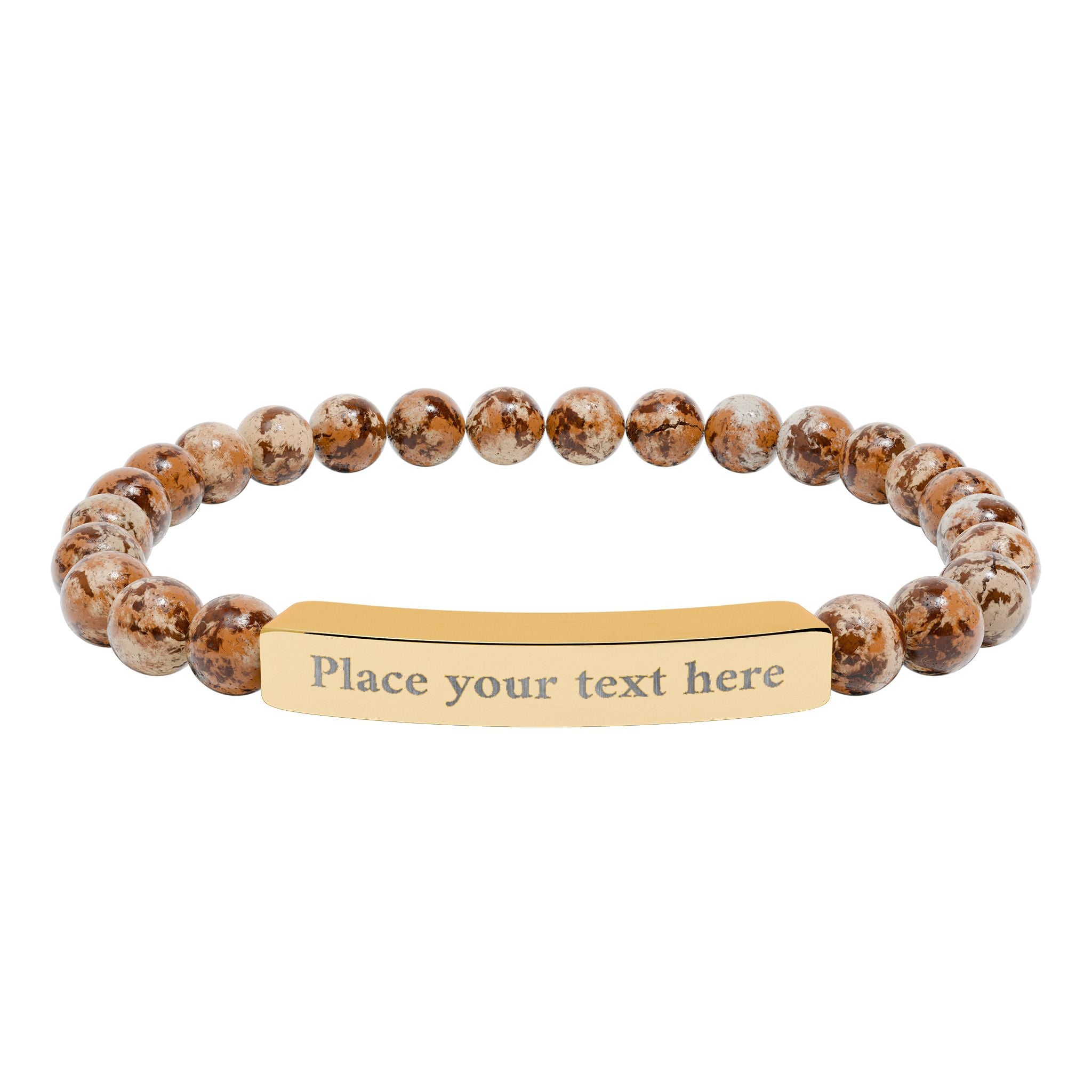 Personalized Natural Stone Bead Bracelet with Custom Engraved Bar | Customizable Message Jewelry Gift