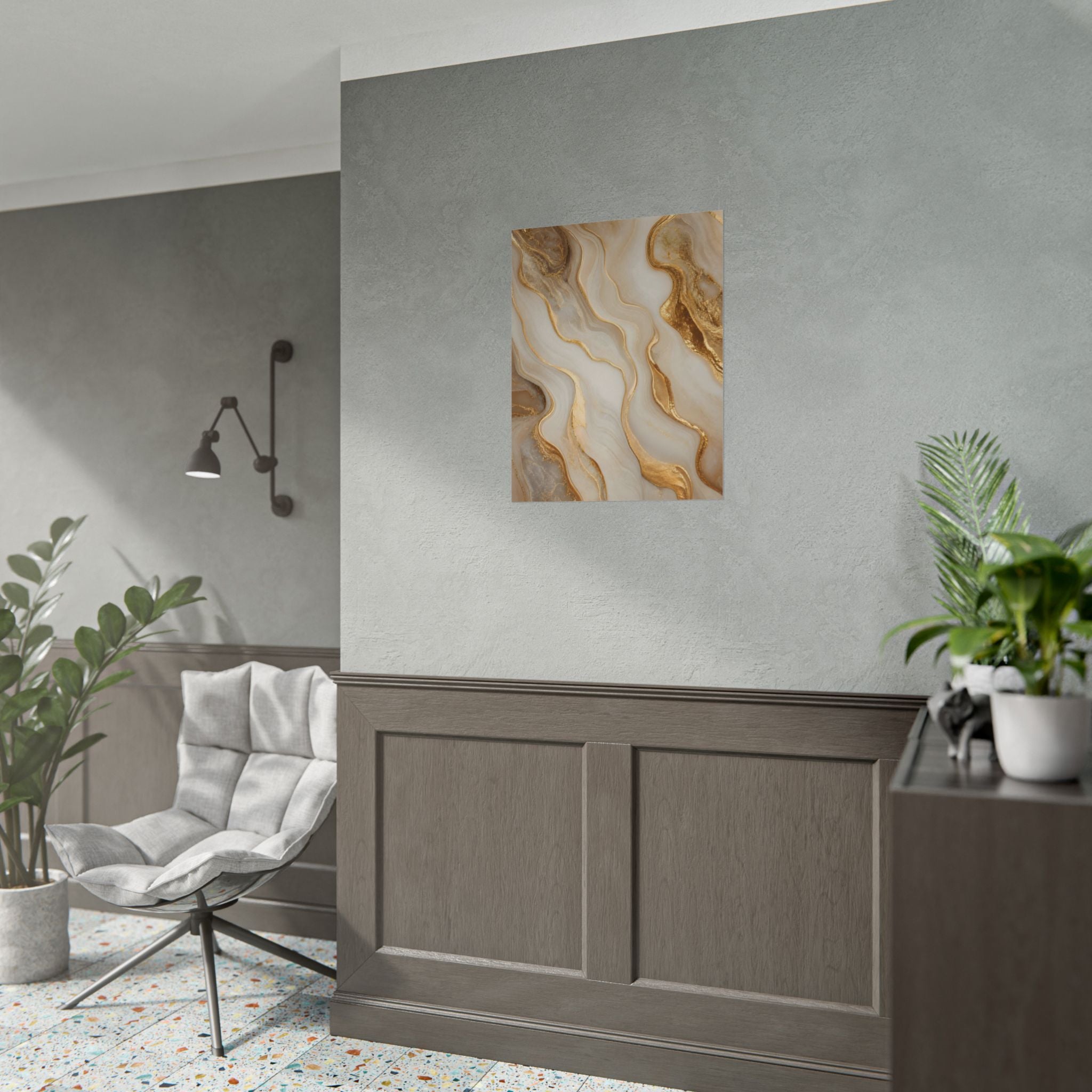 Rolled Poster – Gold Marble Abstract Wall Art, Luxe Swirl Print for Living Room & Office