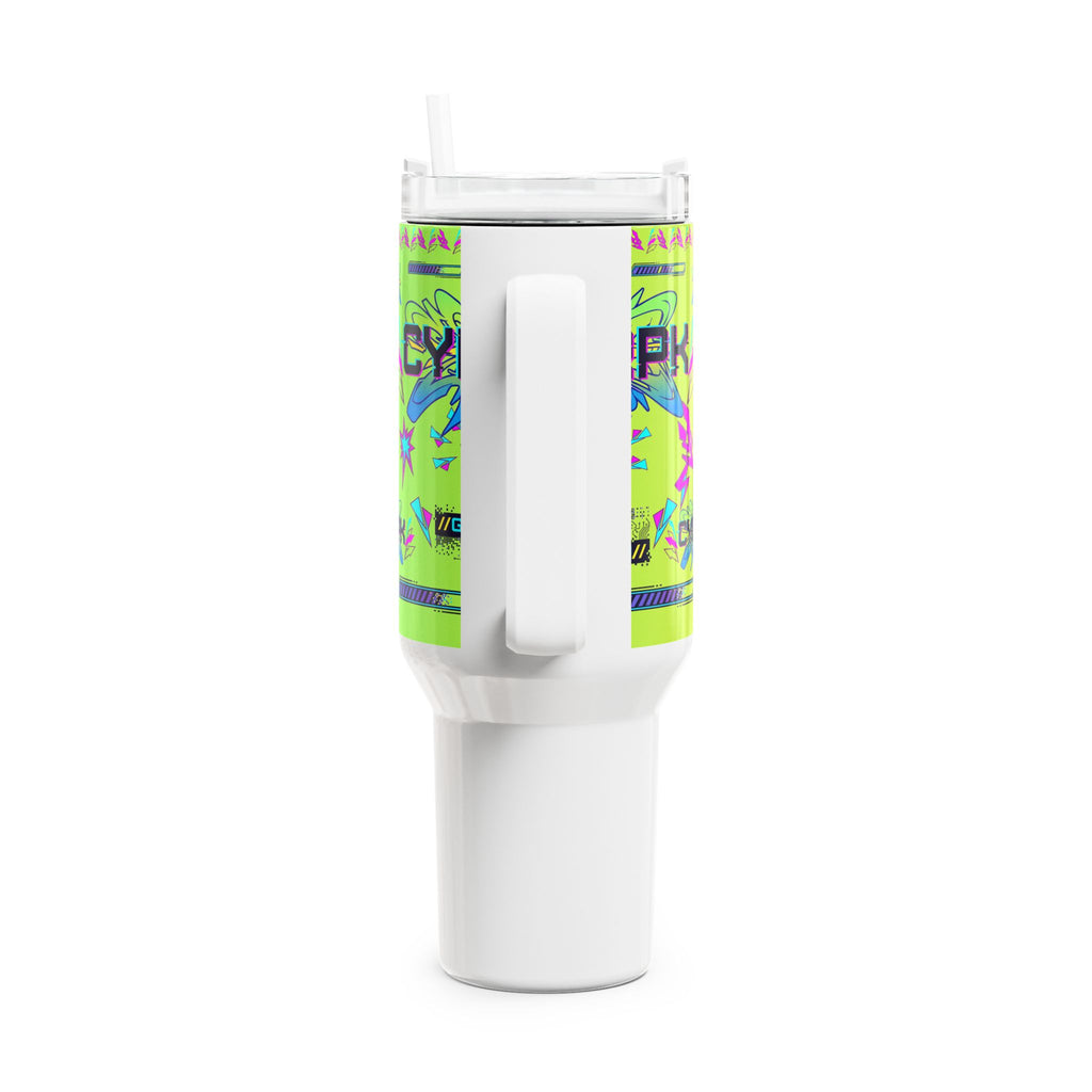 40oz Neon Cyberpunk Tumbler - 'CYB-RPK' Glitch Design Travel Mug