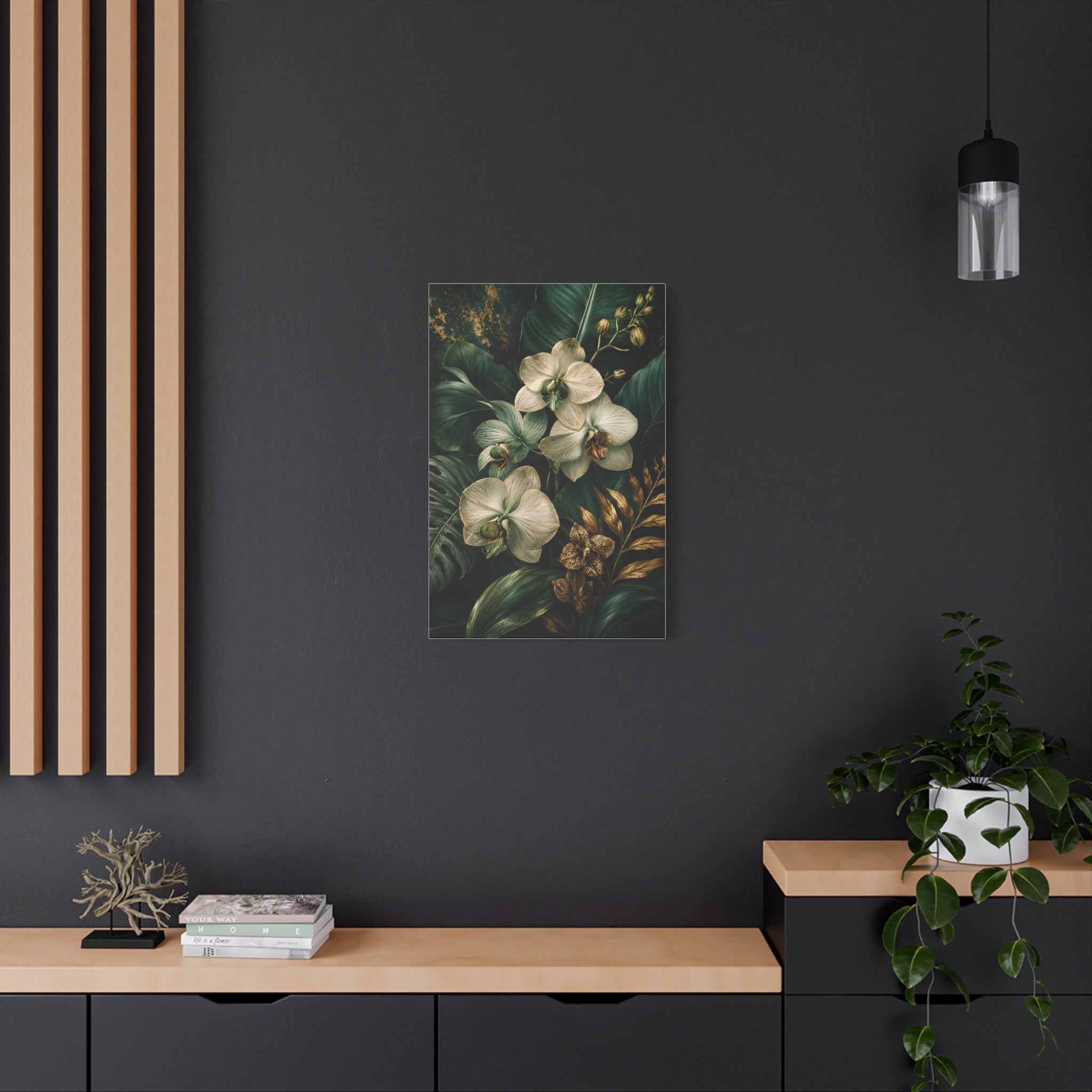 Orchid & Tropical Foliage Matte Canvas Print — Stretched Wall Art