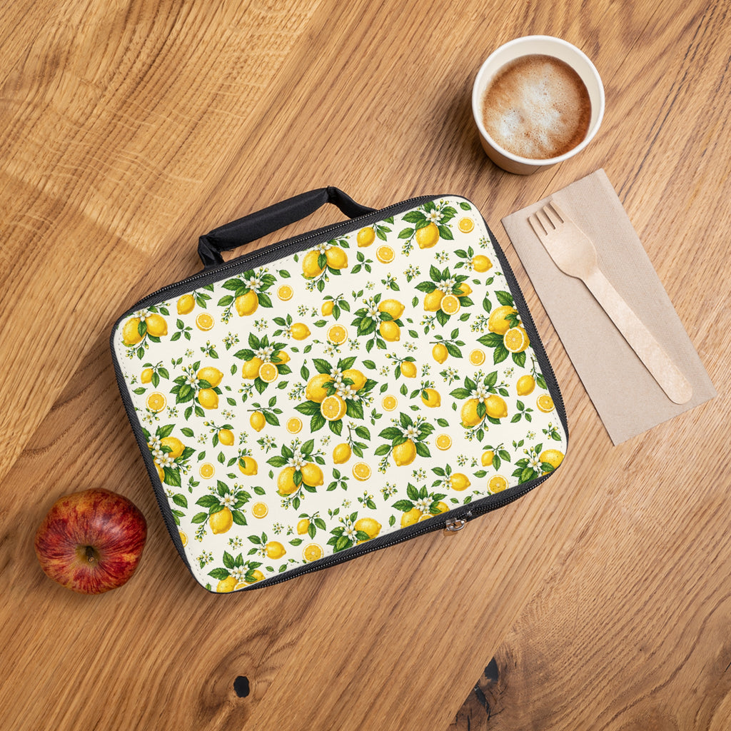 Lemon Pattern Lunch Bag – Insulated Citrus Floral Kids & Adult Bento Tote