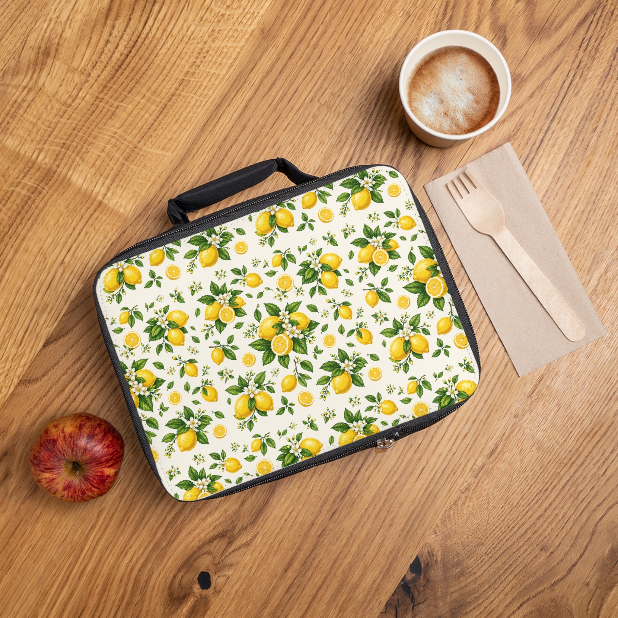Lemon Pattern Lunch Bag – Insulated Citrus Floral Kids & Adult Bento Tote