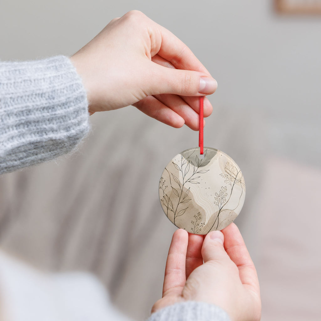 Botanical Ceramic Ornament — Neutral Boho Holiday Decoration