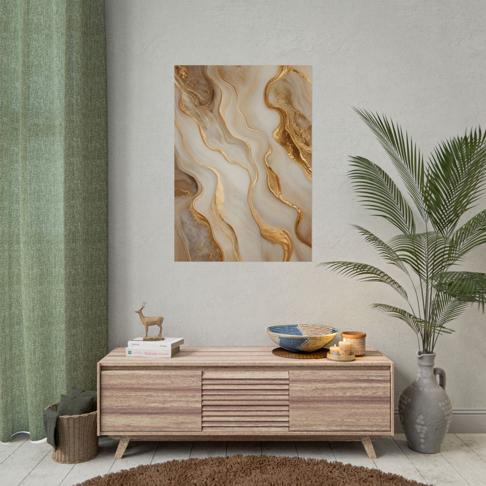 Rolled Poster – Gold Marble Abstract Wall Art, Luxe Swirl Print for Living Room & Office