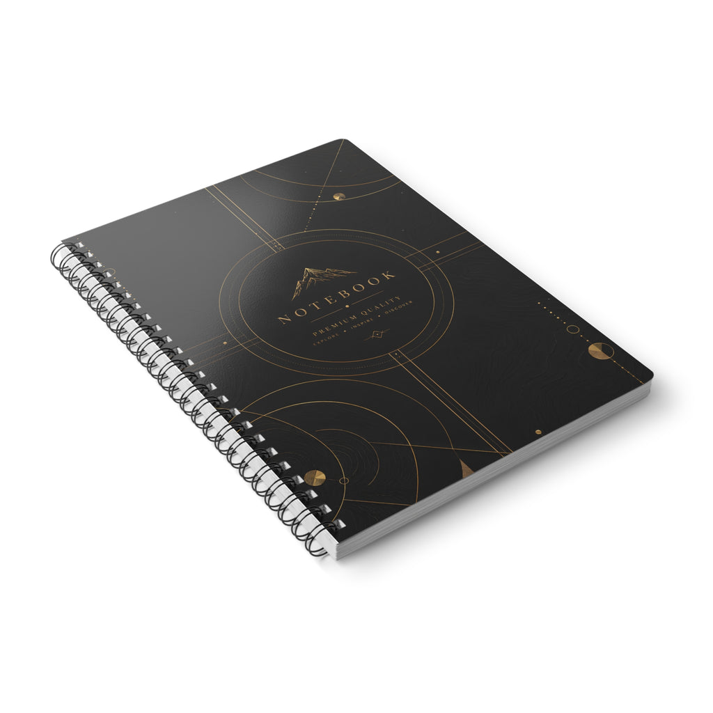 A5 Wirobound Notebook — Elegant Black & Gold Mountain Design