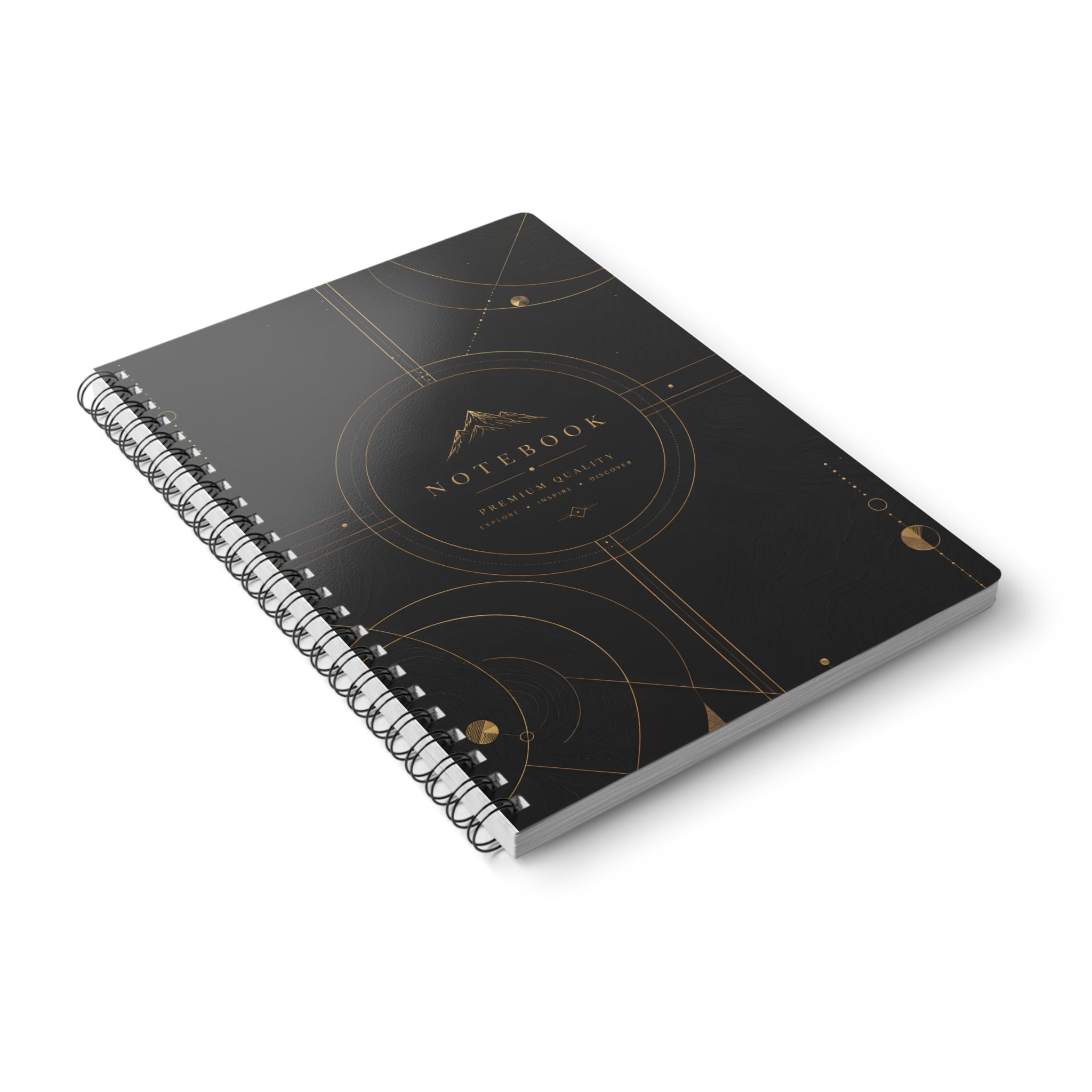 A5 Wirobound Notebook — Elegant Black & Gold Mountain Design