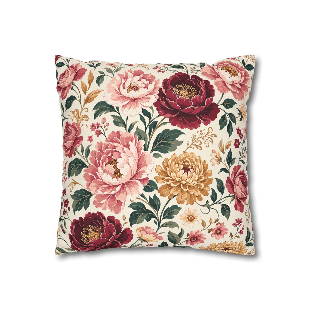 Floral Peony Canvas Pillowcase — Vintage Rose Square Throw Pillow Cover