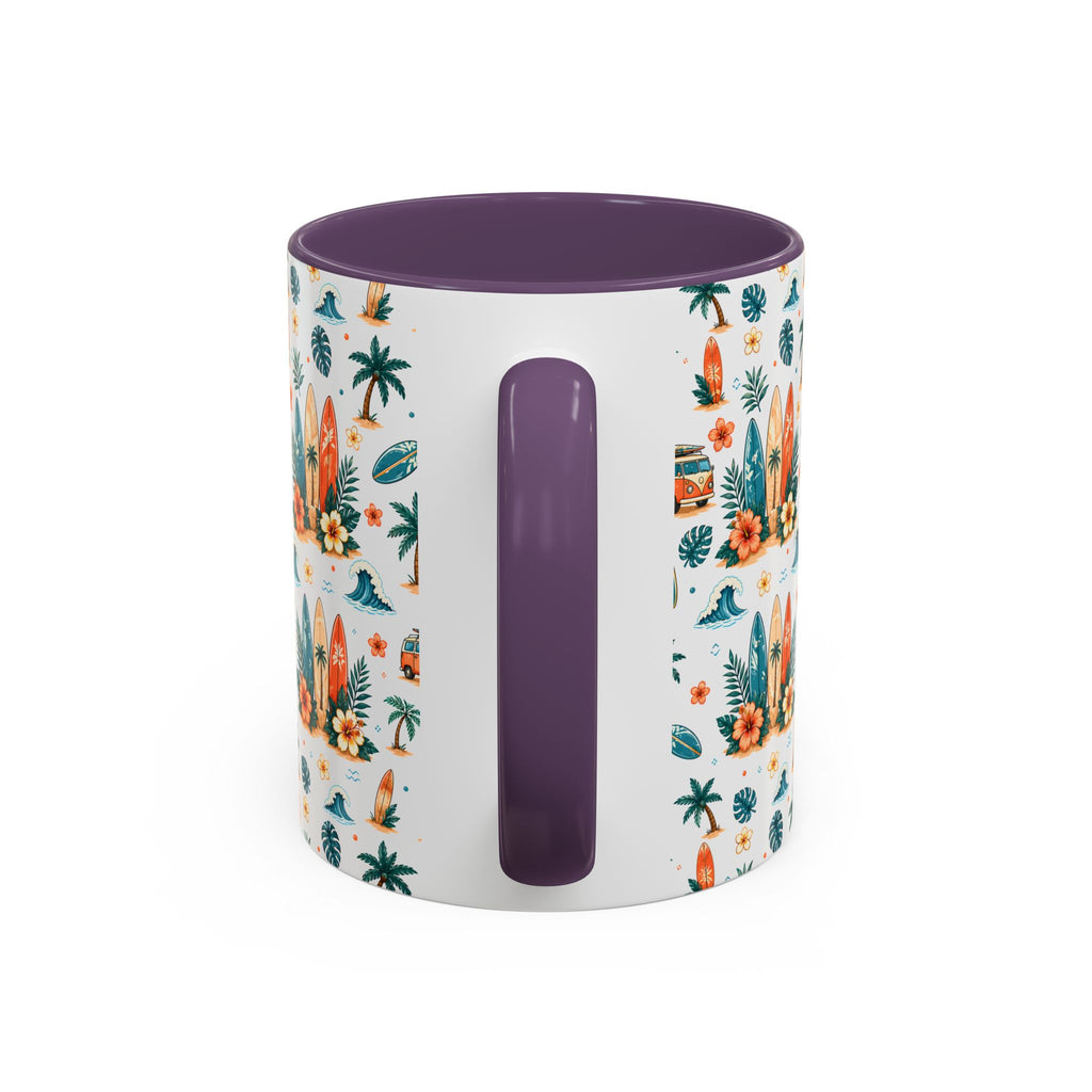 Surfboard & Palm Accent Coffee Mug — Tropical Beach Pattern 11/15oz