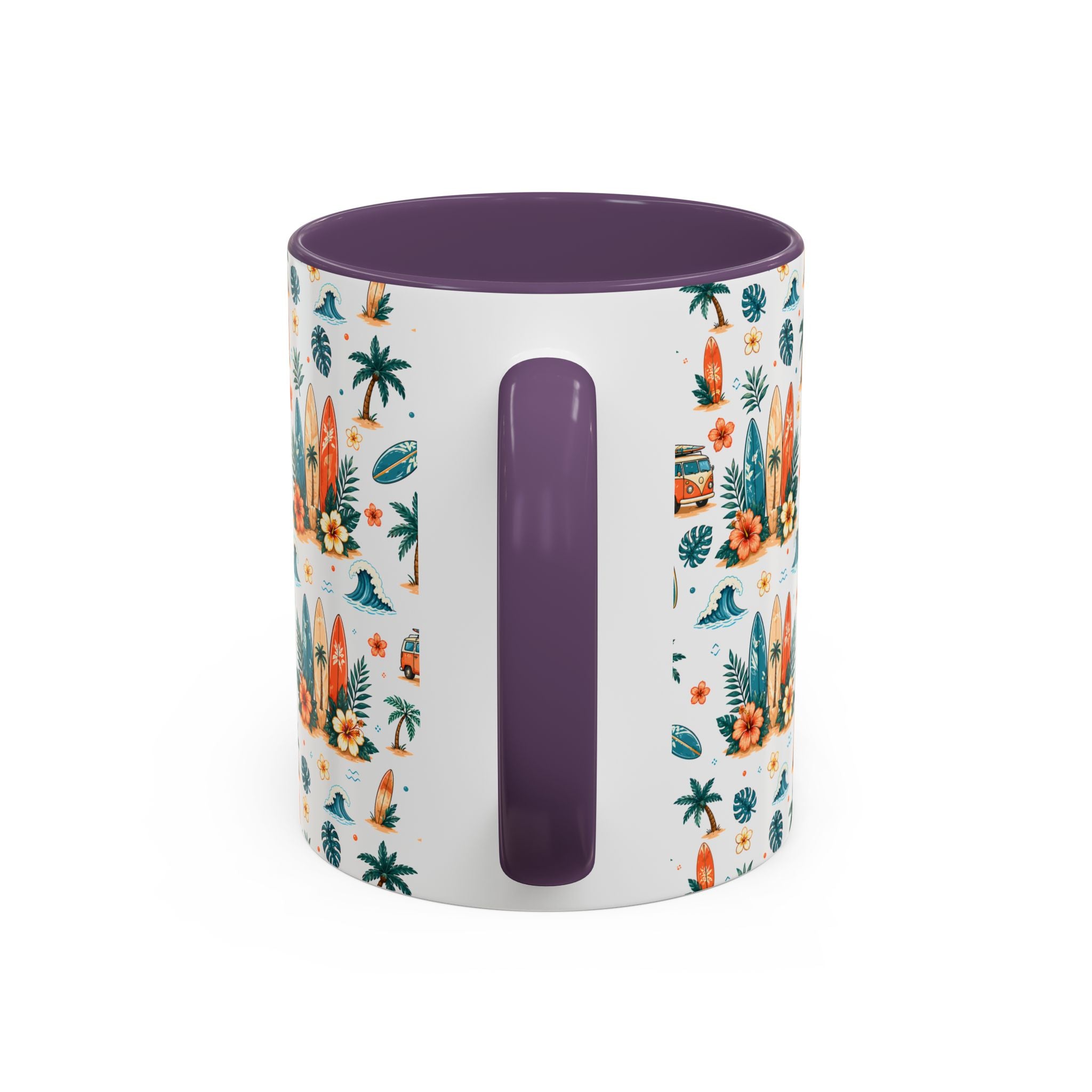 Surfboard & Palm Accent Coffee Mug — Tropical Beach Pattern 11/15oz