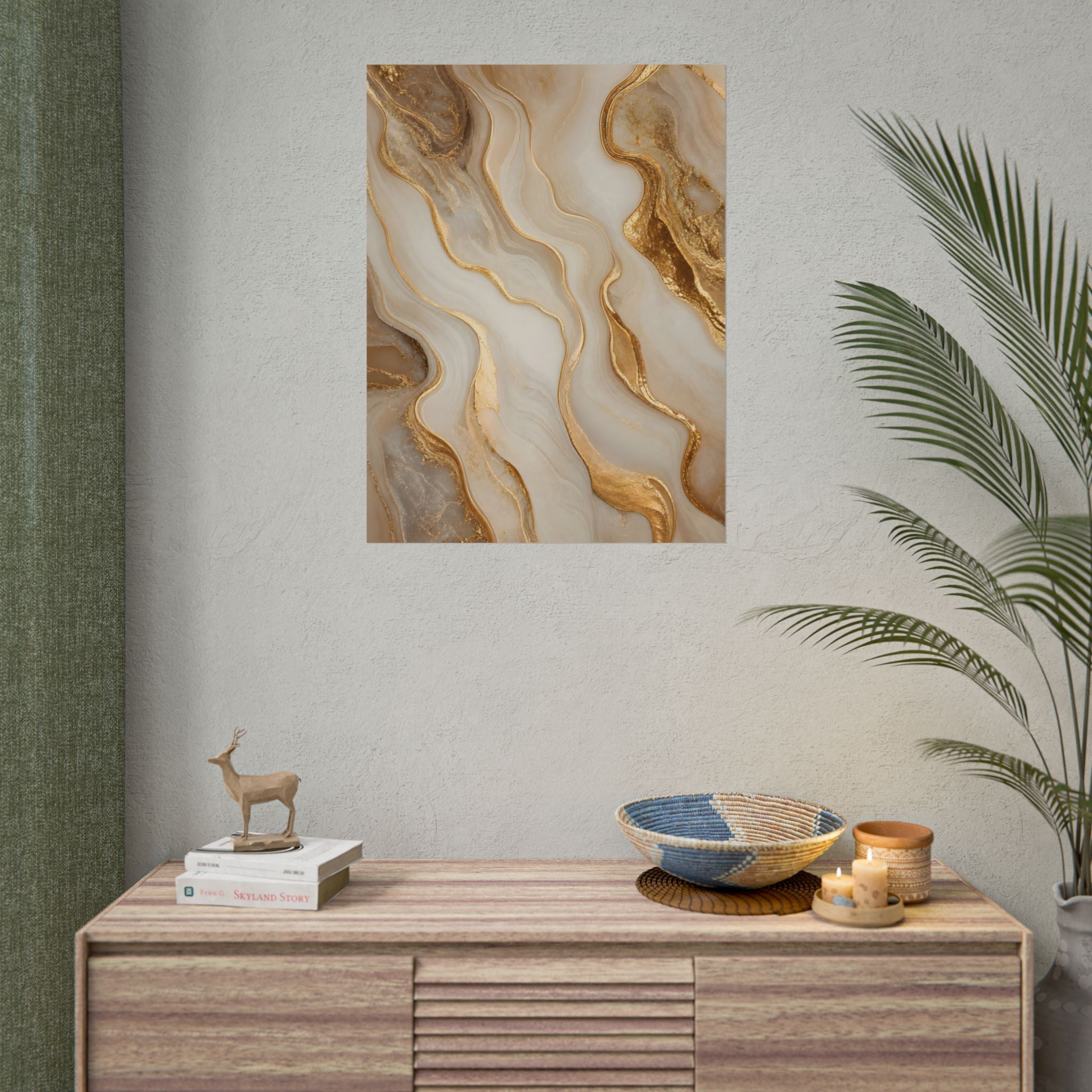 Rolled Poster – Gold Marble Abstract Wall Art, Luxe Swirl Print for Living Room & Office