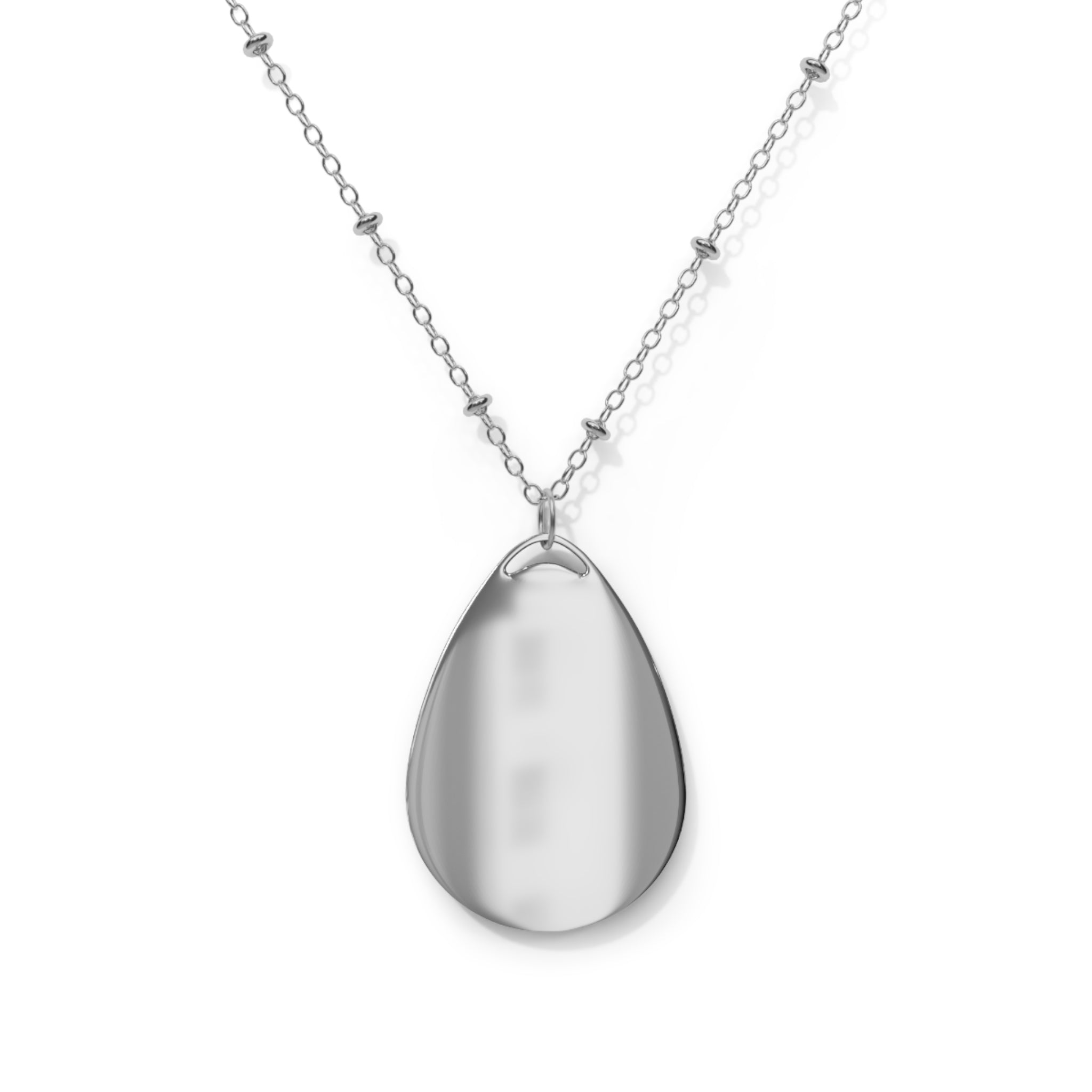 Personalized Oval Photo Necklace — Custom Engraved Teardrop Pendant