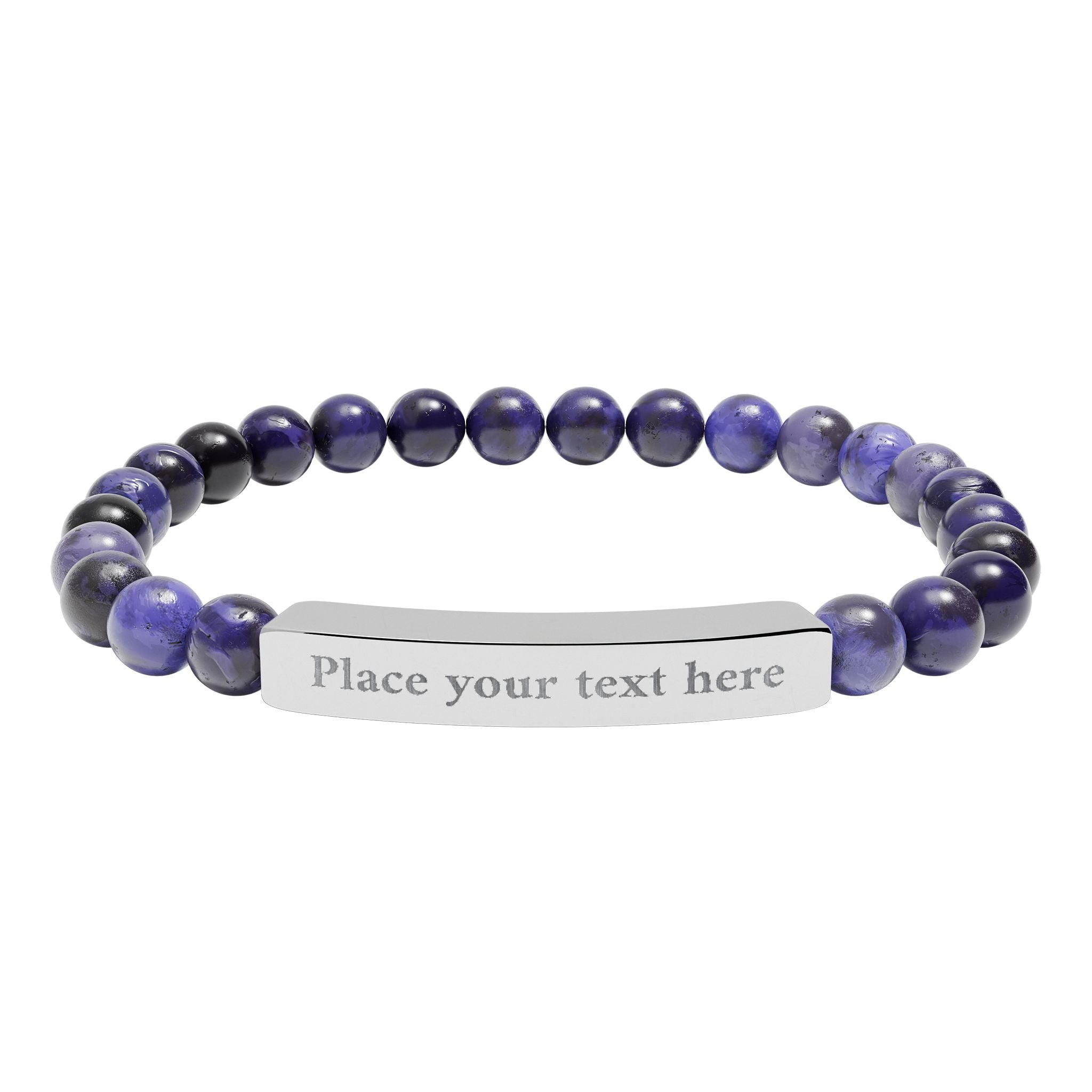 Personalized Natural Stone Bead Bracelet with Custom Engraved Bar | Customizable Message Jewelry Gift