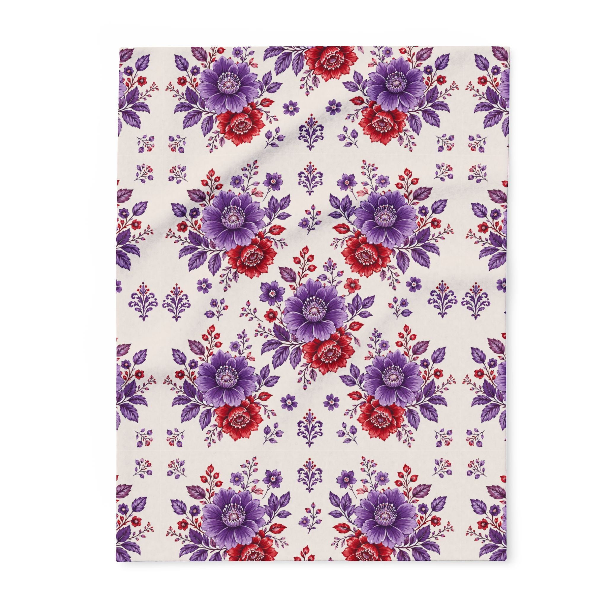 Floral Fleece Blanket — Purple & Red Vintage Blossom Throw