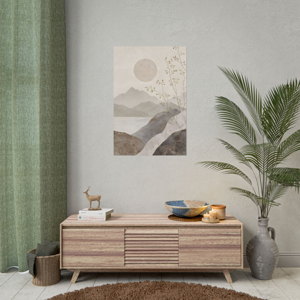 Rolled Poster — Serene Ink Mountain Landscape Wall Art