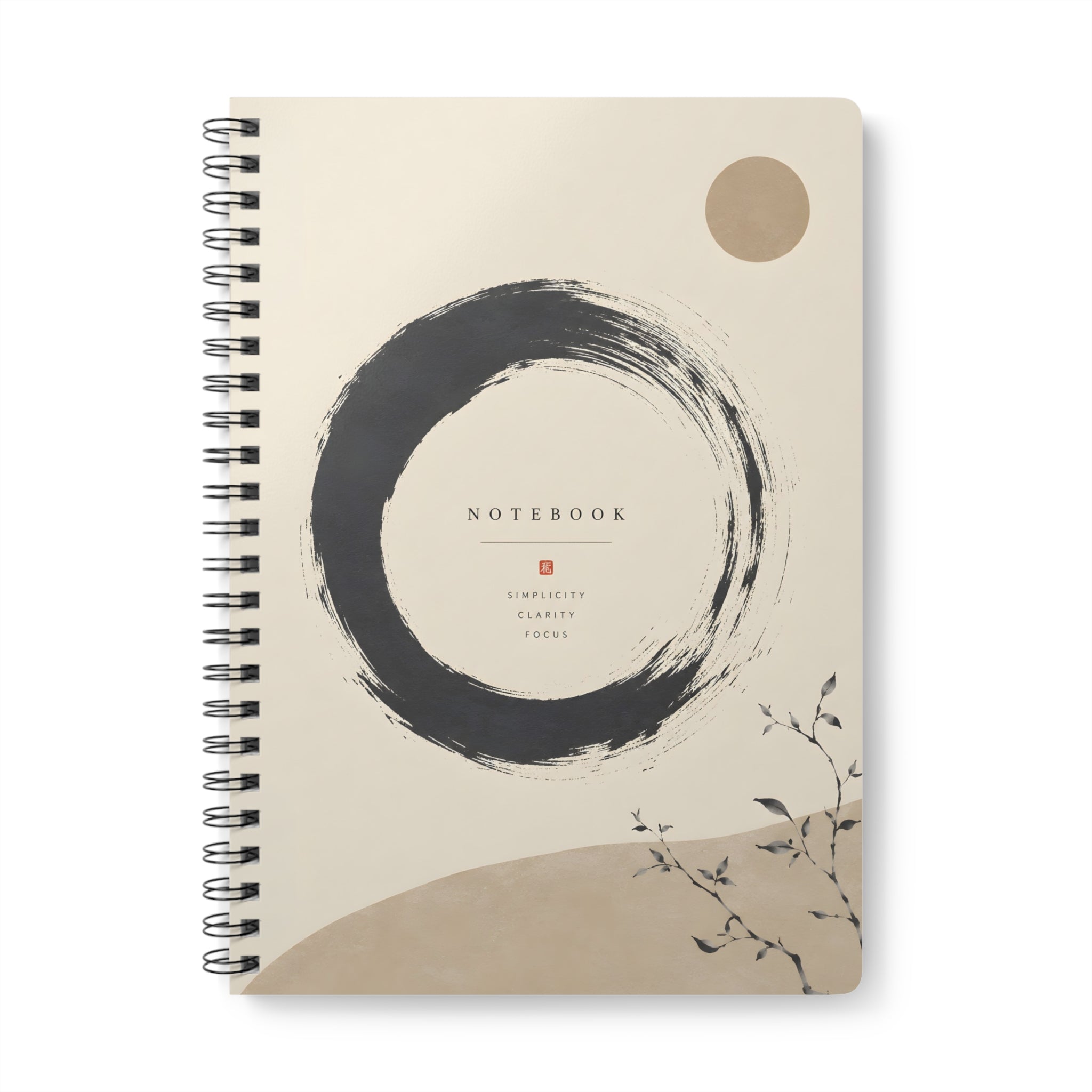Zen Circle A5 Spiral Notebook — Minimalist Wirobound Journal with 'Notebook' Brushstroke Design