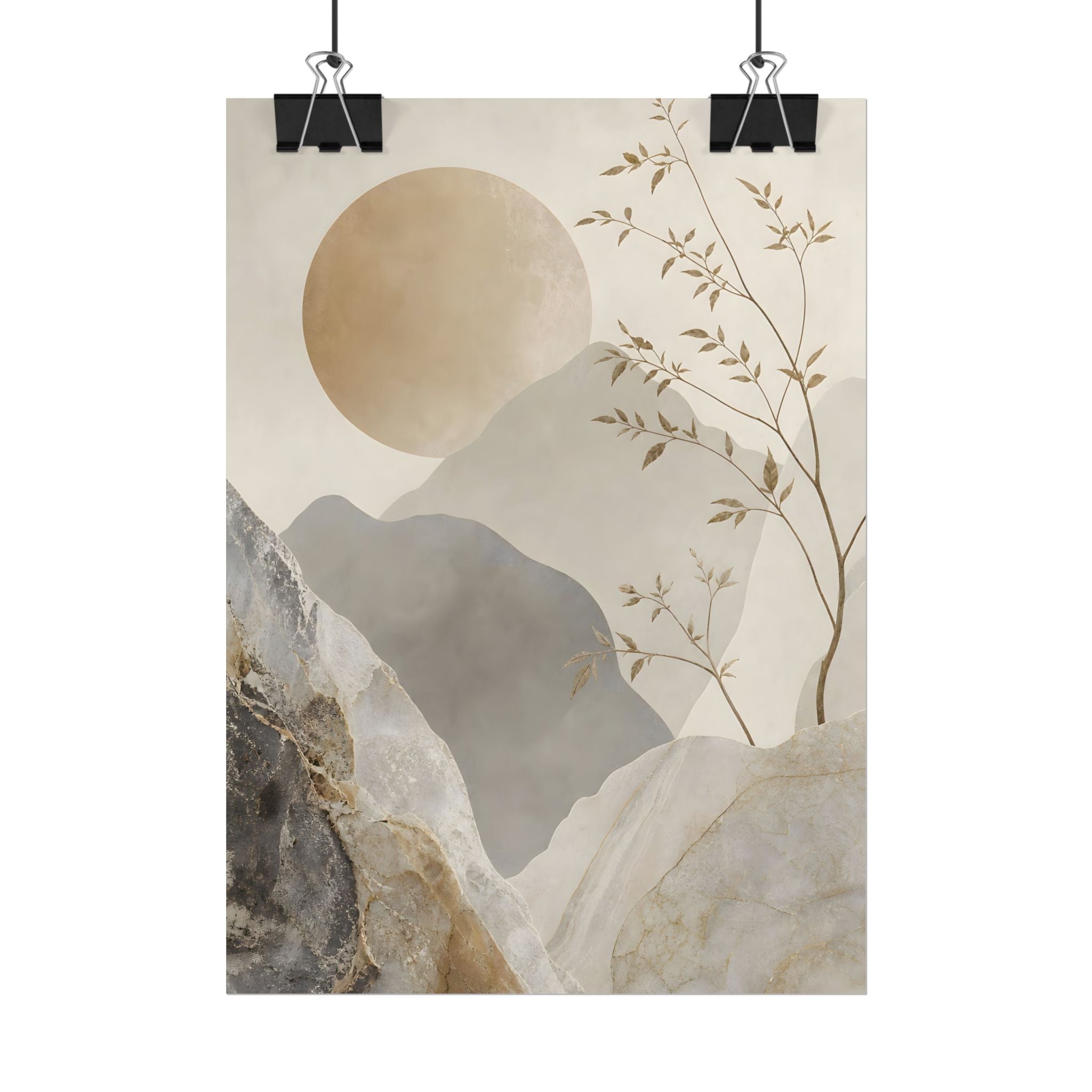 Neutral Minimalist Mountain Sun Rolled Poster