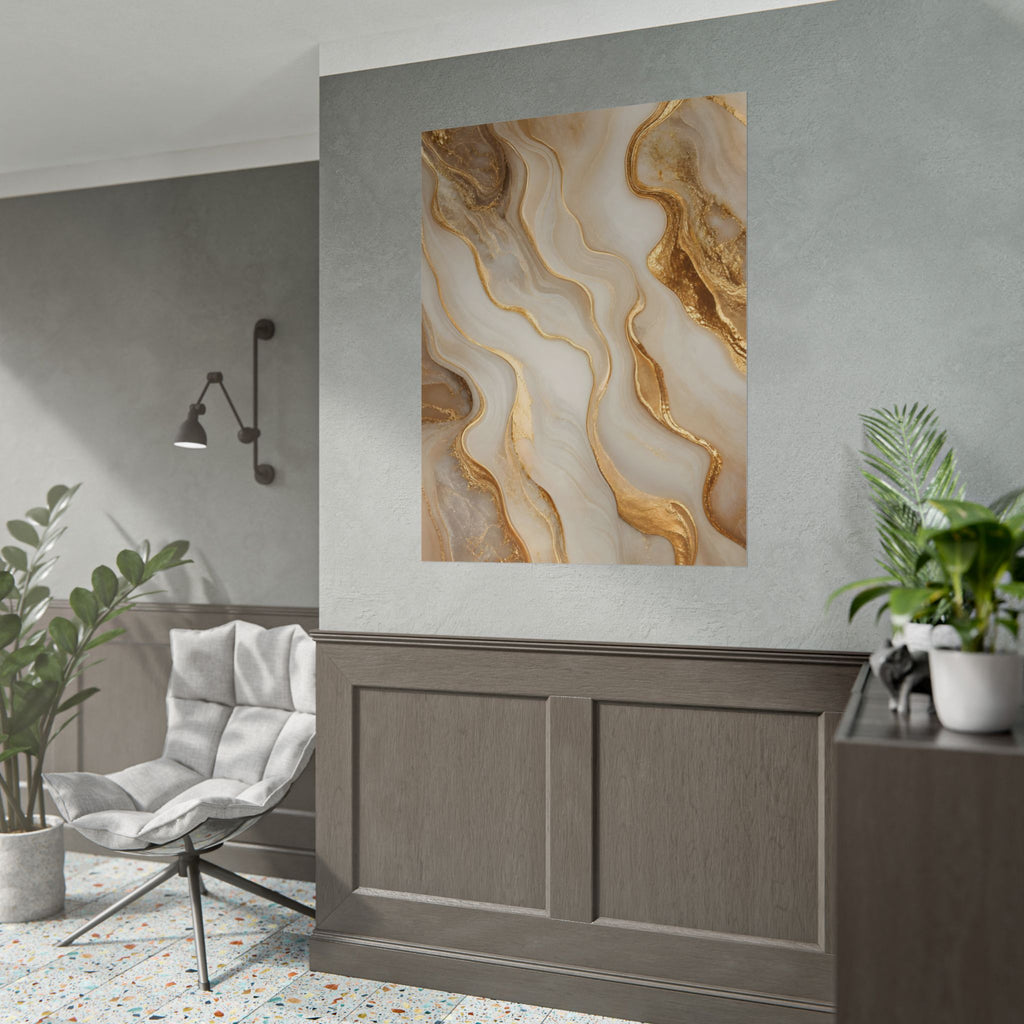 Rolled Poster – Gold Marble Abstract Wall Art, Luxe Swirl Print for Living Room & Office