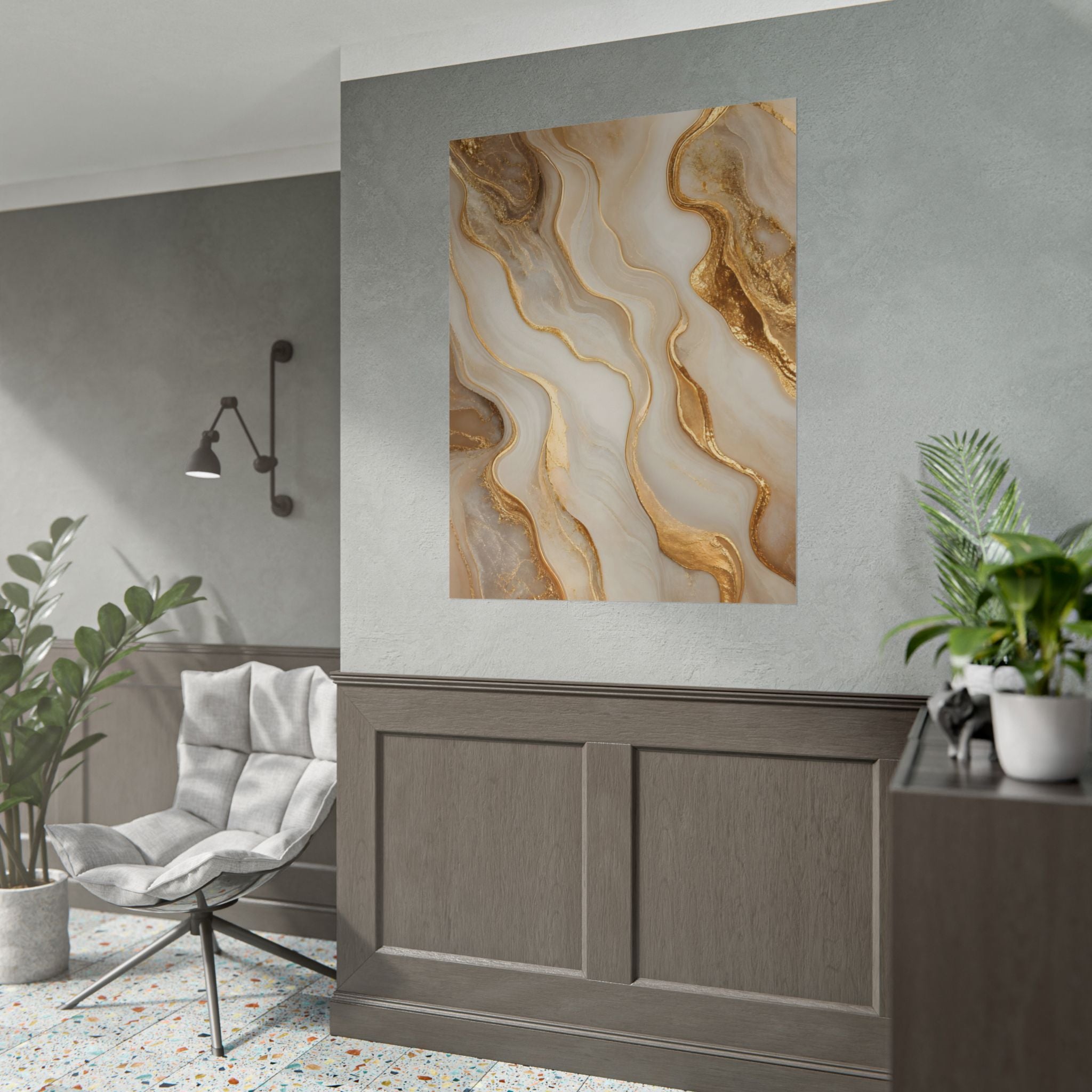 Rolled Poster – Gold Marble Abstract Wall Art, Luxe Swirl Print for Living Room & Office