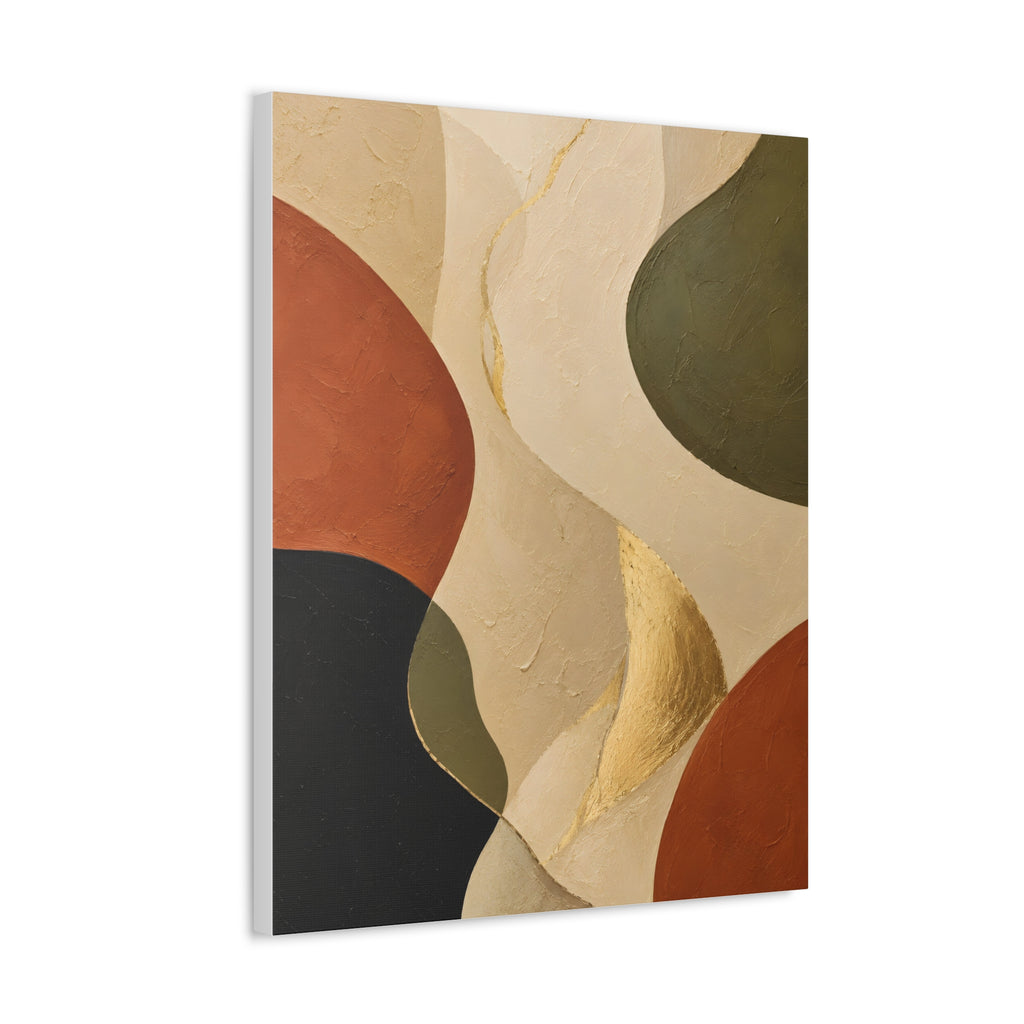 Abstract Earth Tone Canvas Wall Art — Organic Shapes with Gold Accent