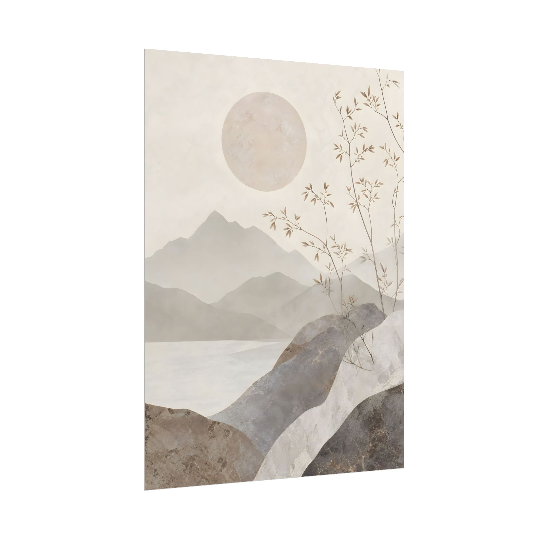 Rolled Poster — Serene Ink Mountain Landscape Wall Art