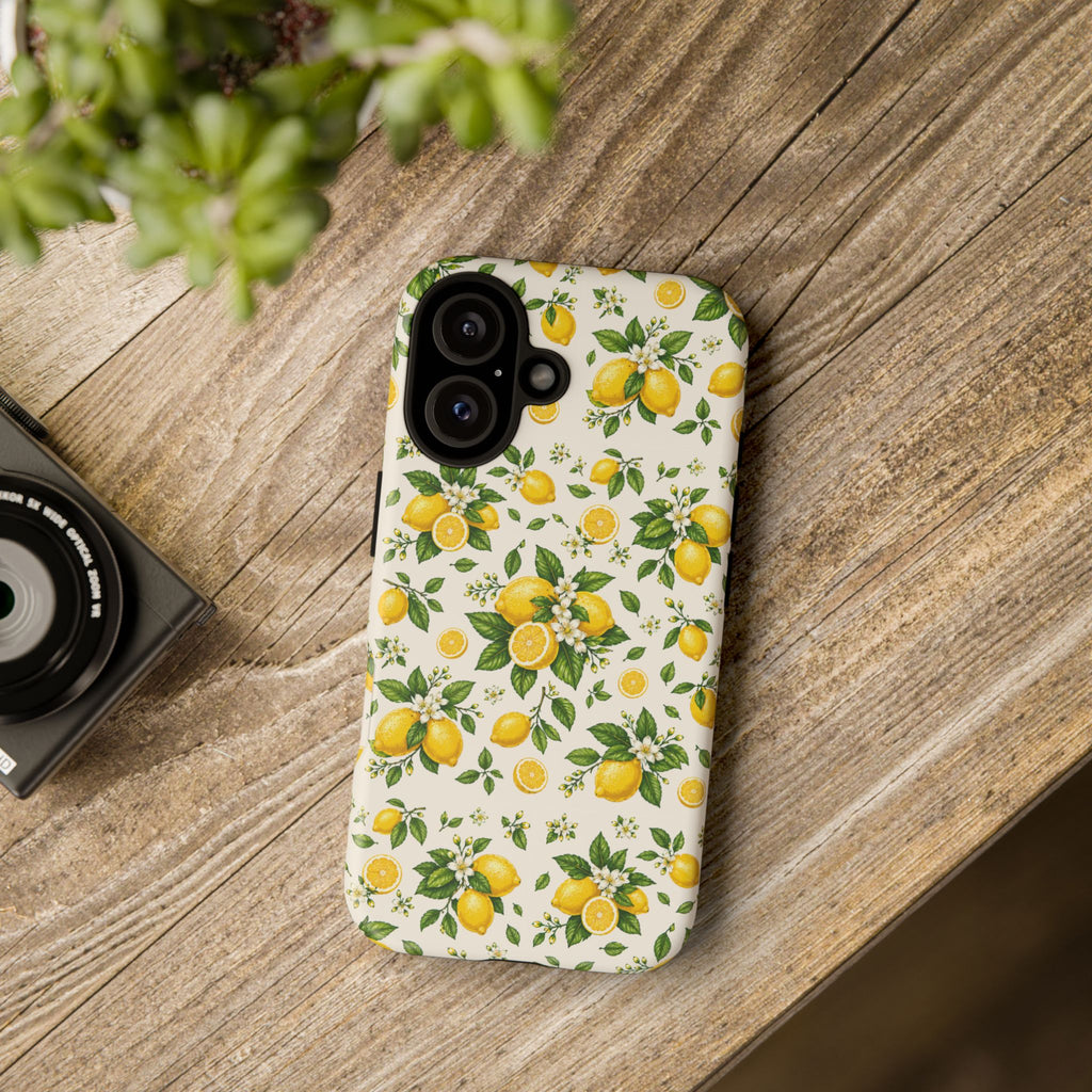 Lemon Pattern Tough Phone Case — Citrus Floral Protective iPhone Cover