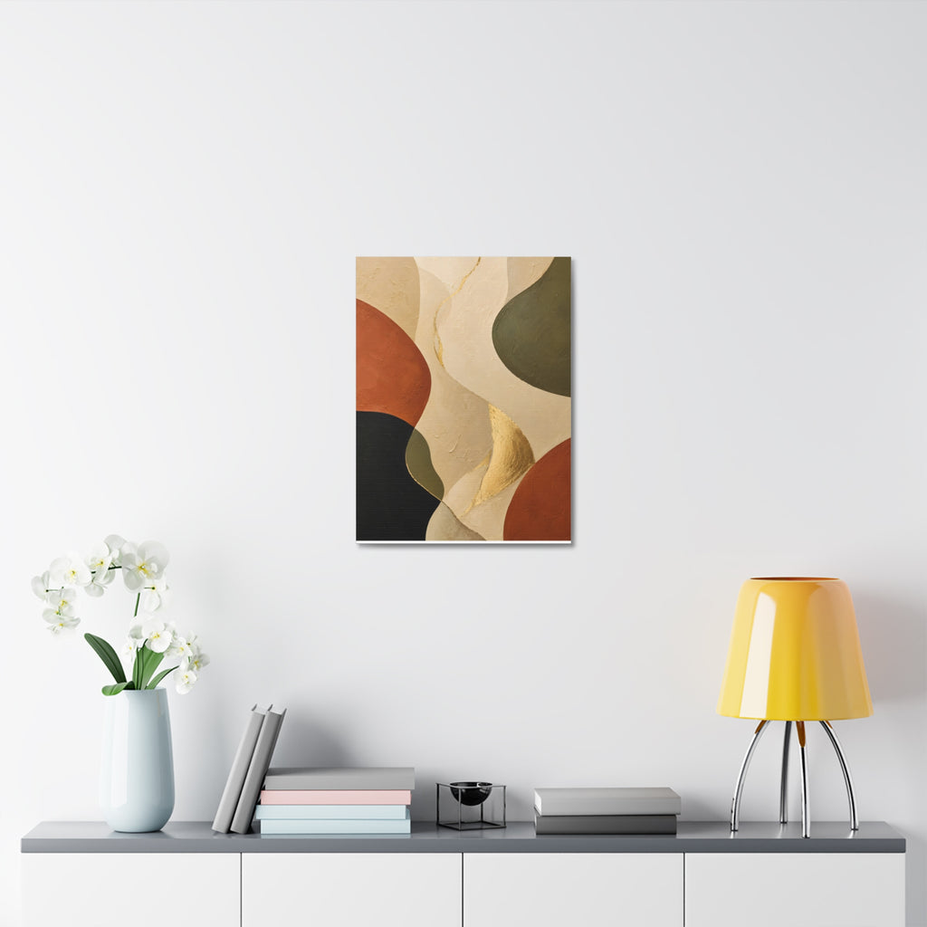 Abstract Earth Tone Canvas Wall Art — Organic Shapes with Gold Accent
