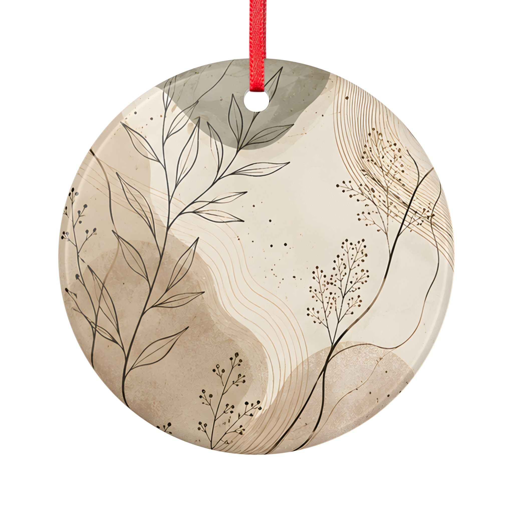 Botanical Ceramic Ornament — Neutral Boho Holiday Decoration