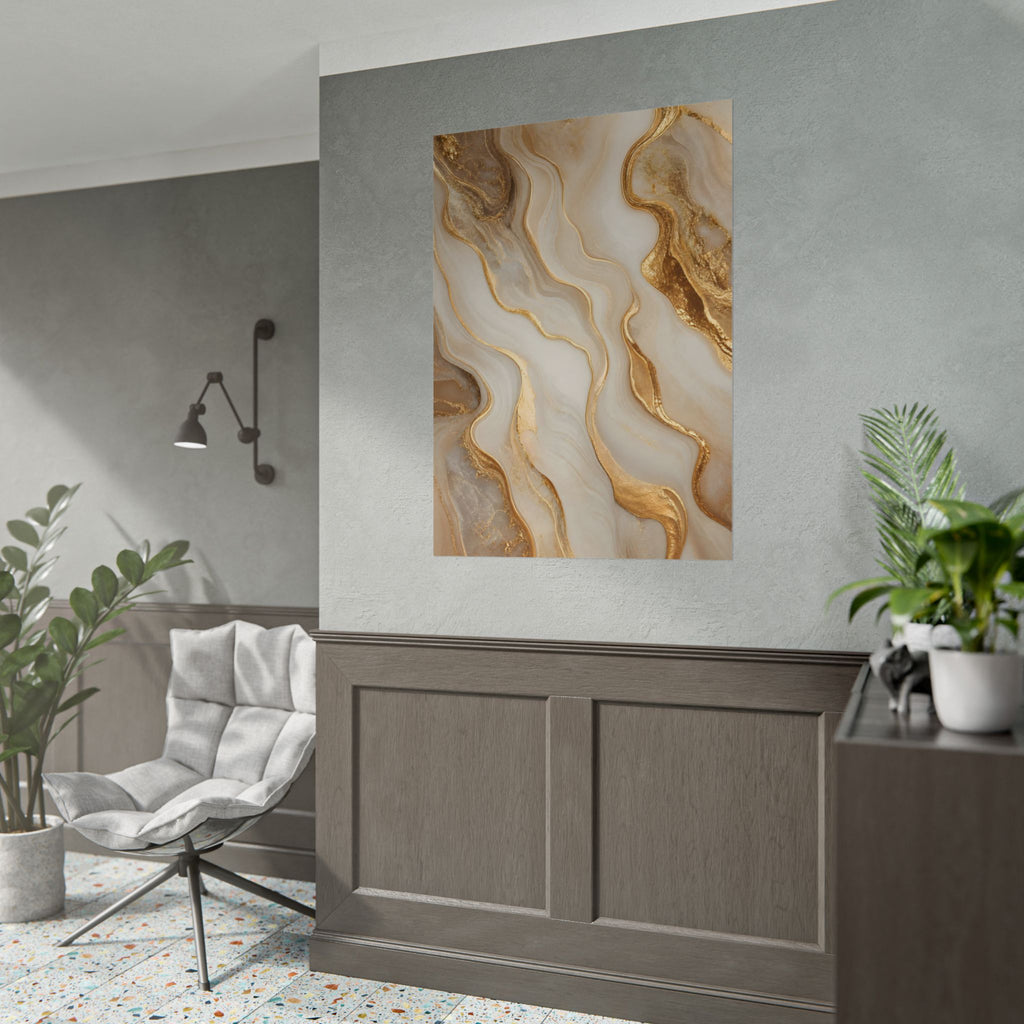 Rolled Poster – Gold Marble Abstract Wall Art, Luxe Swirl Print for Living Room & Office