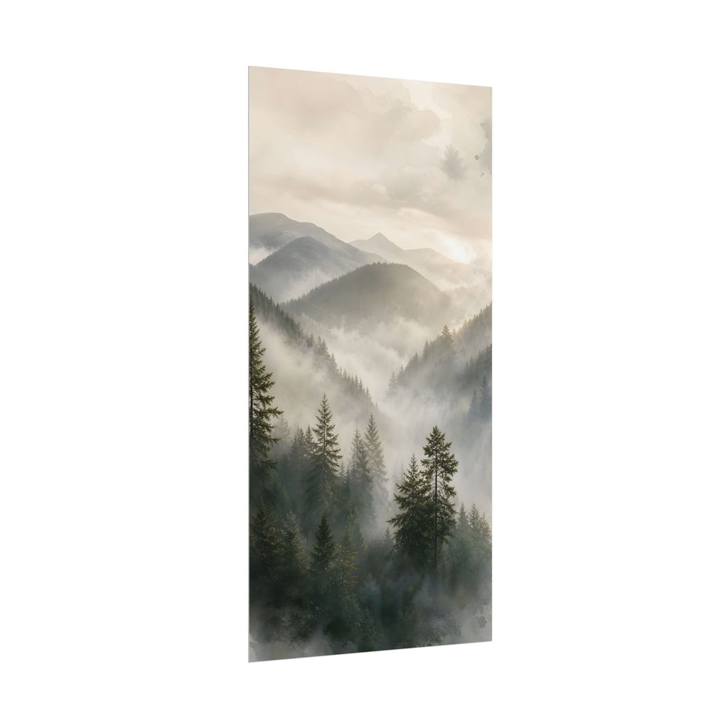 Mist-Filled Mountain Forest Rolled Poster — Serene Nature Wall Art