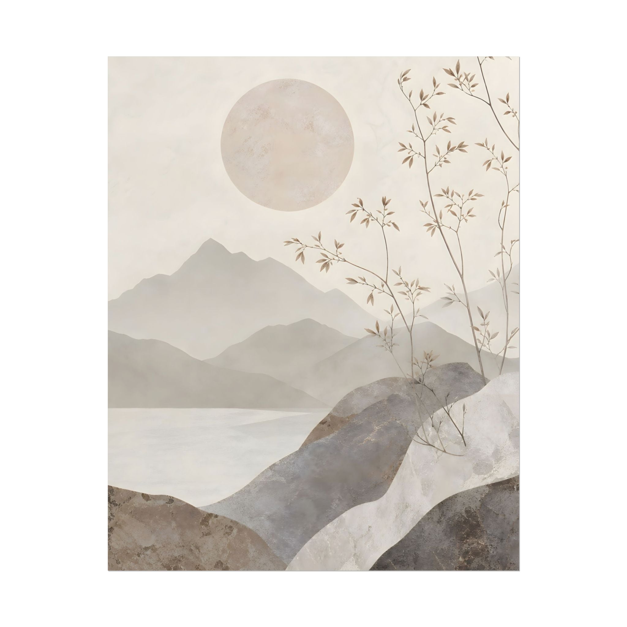 Rolled Poster — Serene Ink Mountain Landscape Wall Art