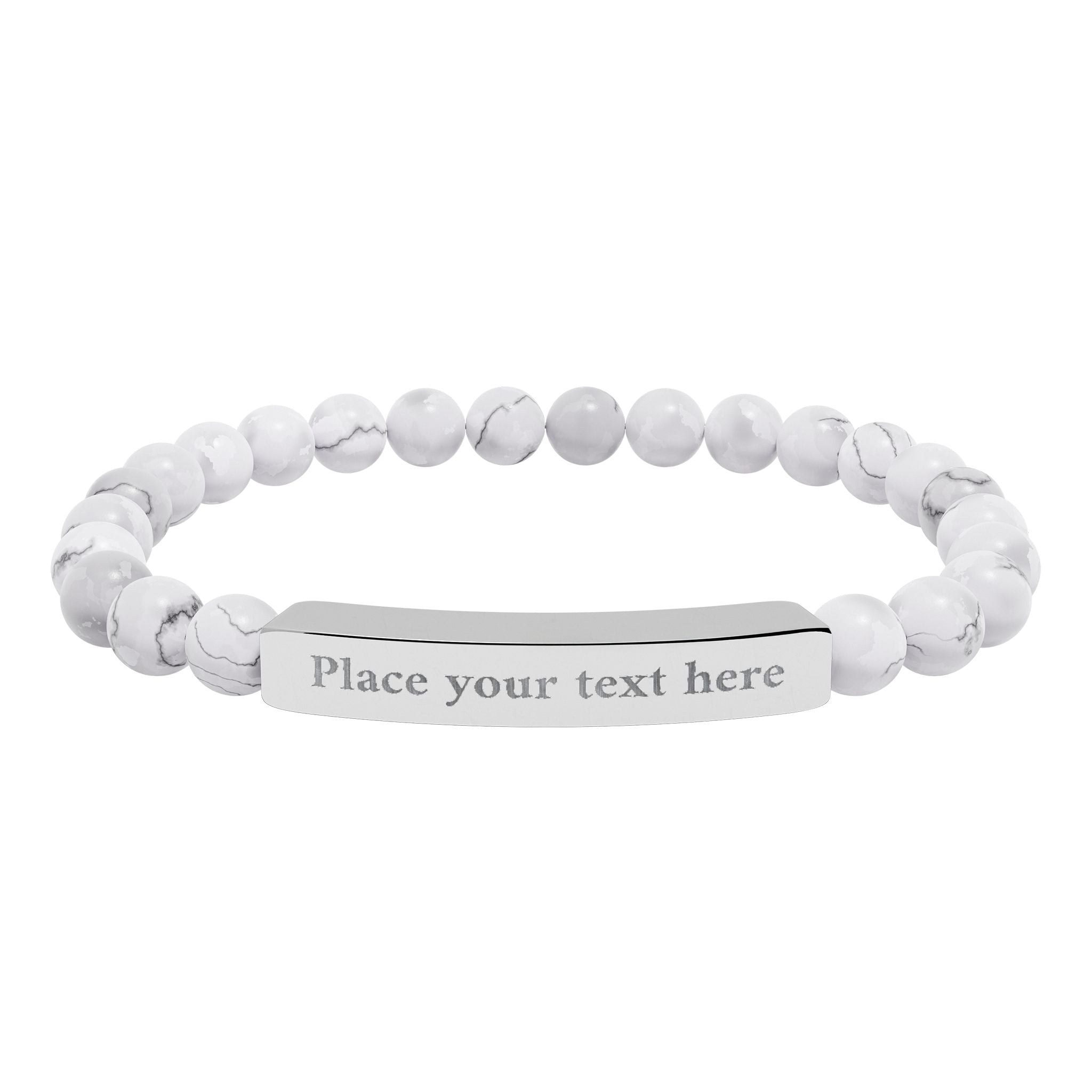 Personalized Natural Stone Bead Bracelet with Custom Engraved Bar | Customizable Message Jewelry Gift