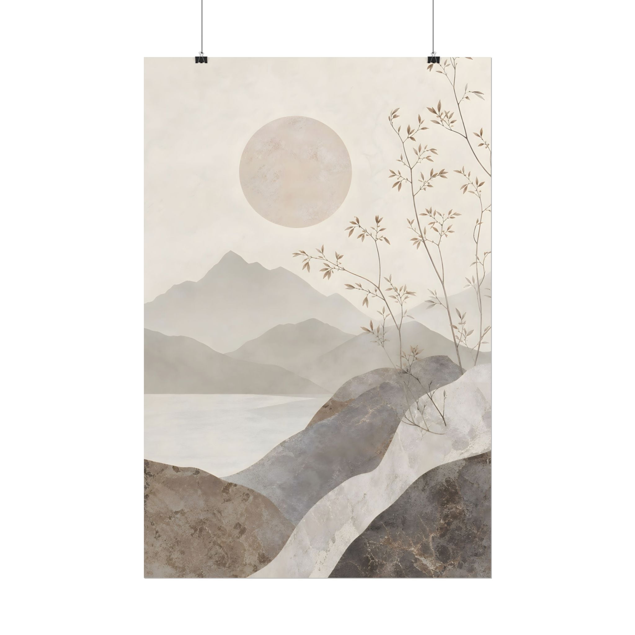 Rolled Poster — Serene Ink Mountain Landscape Wall Art