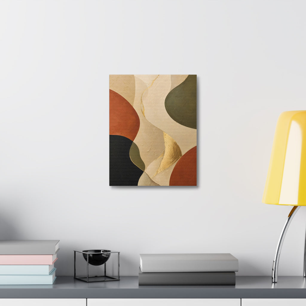 Abstract Earth Tone Canvas Wall Art — Organic Shapes with Gold Accent