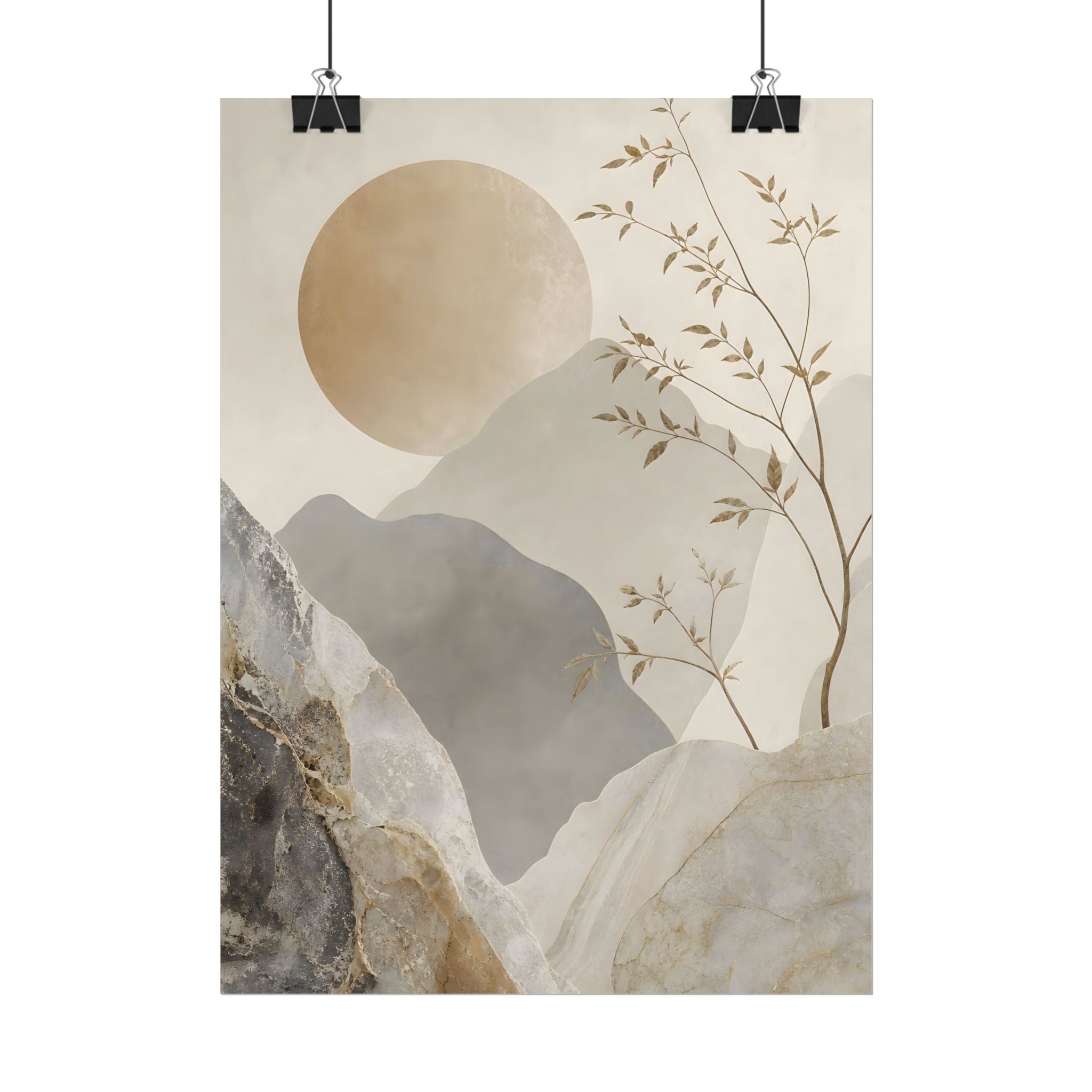 Neutral Minimalist Mountain Sun Rolled Poster
