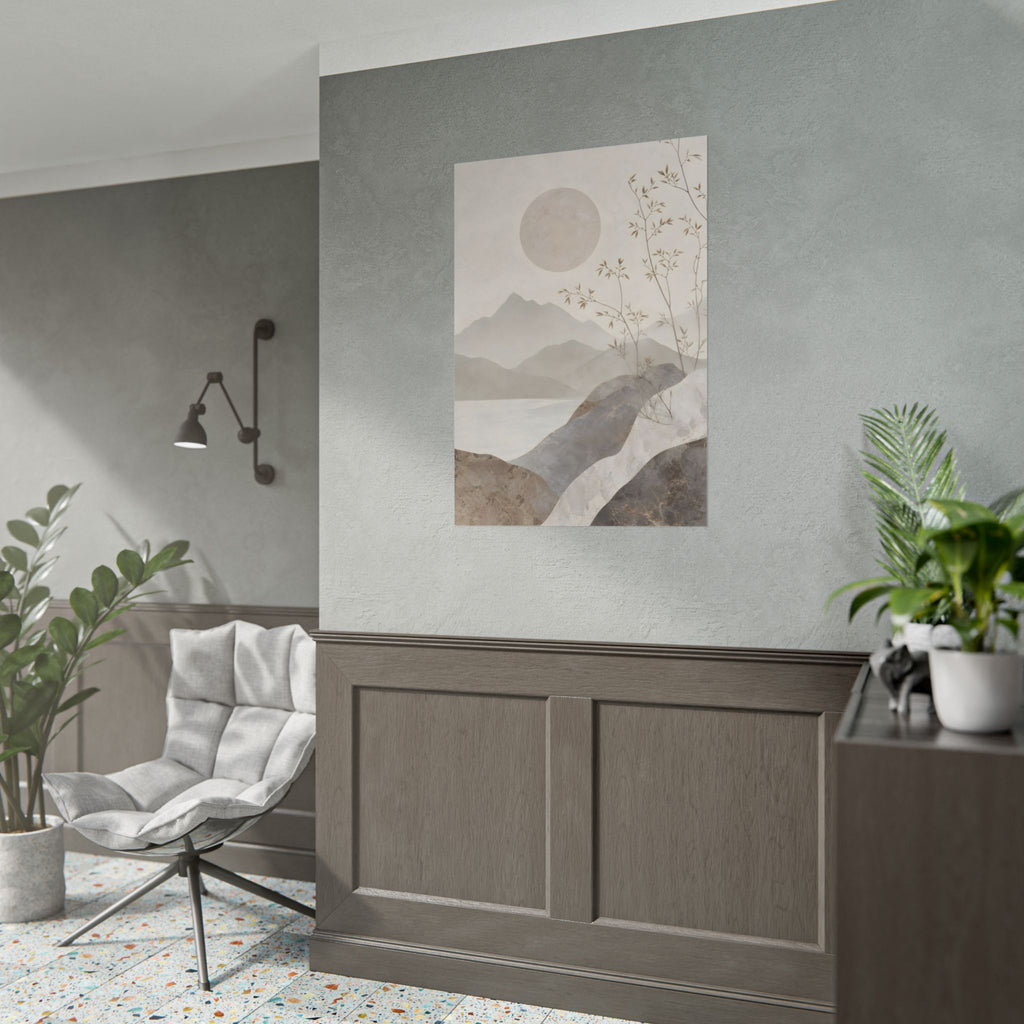 Rolled Poster — Serene Ink Mountain Landscape Wall Art