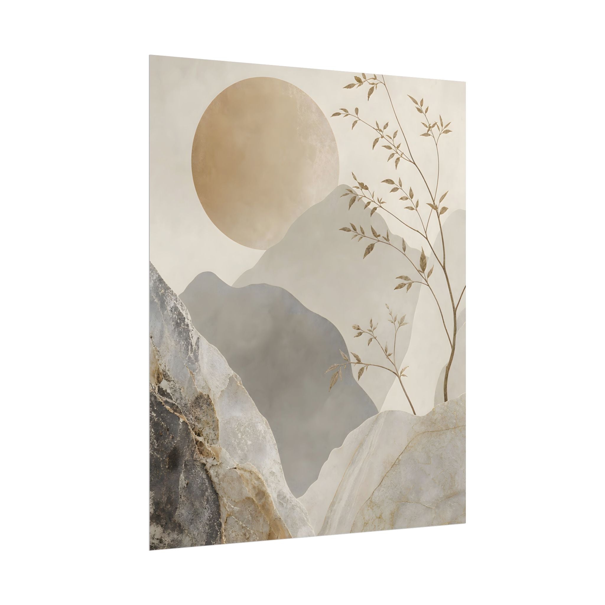 Neutral Minimalist Mountain Sun Rolled Poster