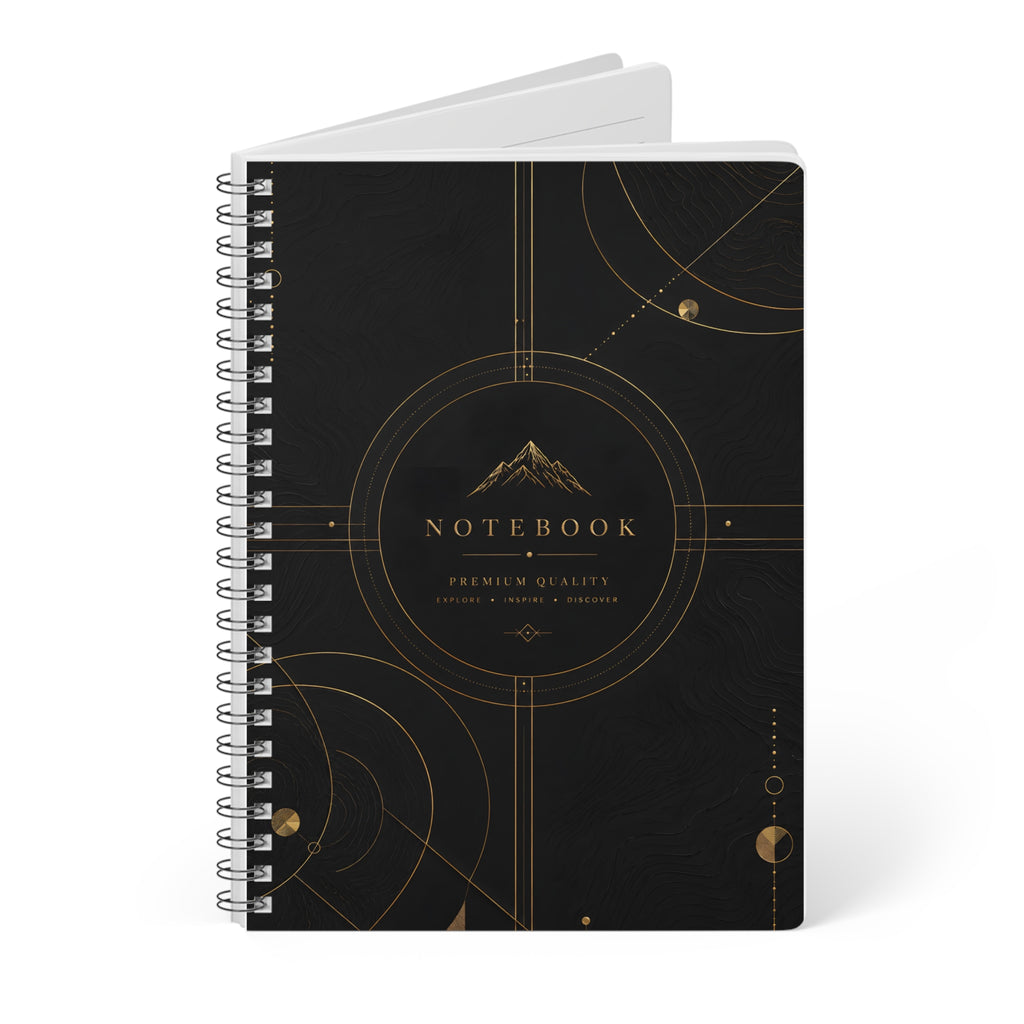 A5 Wirobound Notebook — Elegant Black & Gold Mountain Design