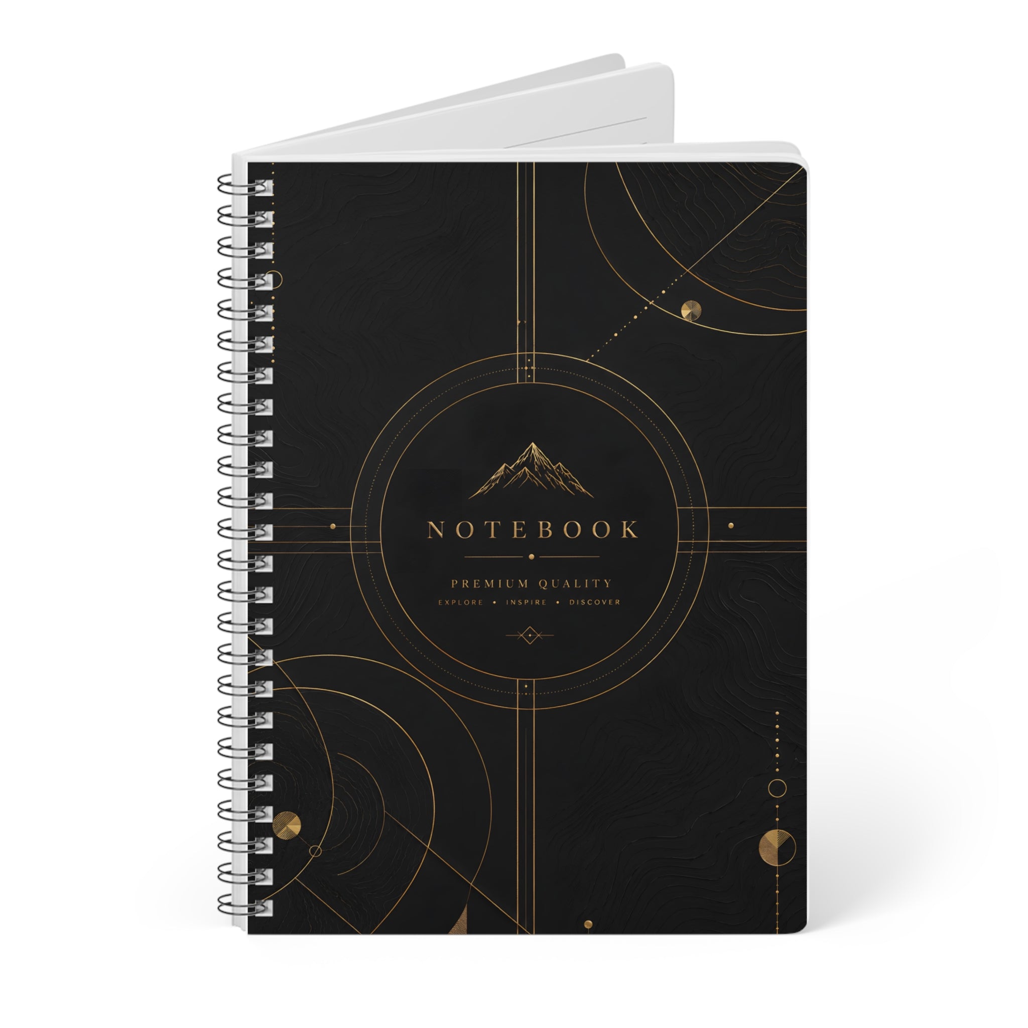 A5 Wirobound Notebook — Elegant Black & Gold Mountain Design