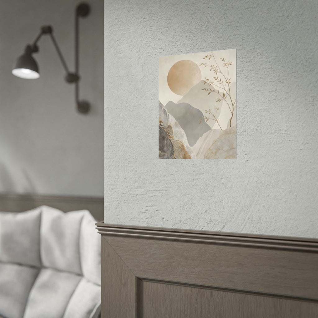 Neutral Minimalist Mountain Sun Rolled Poster