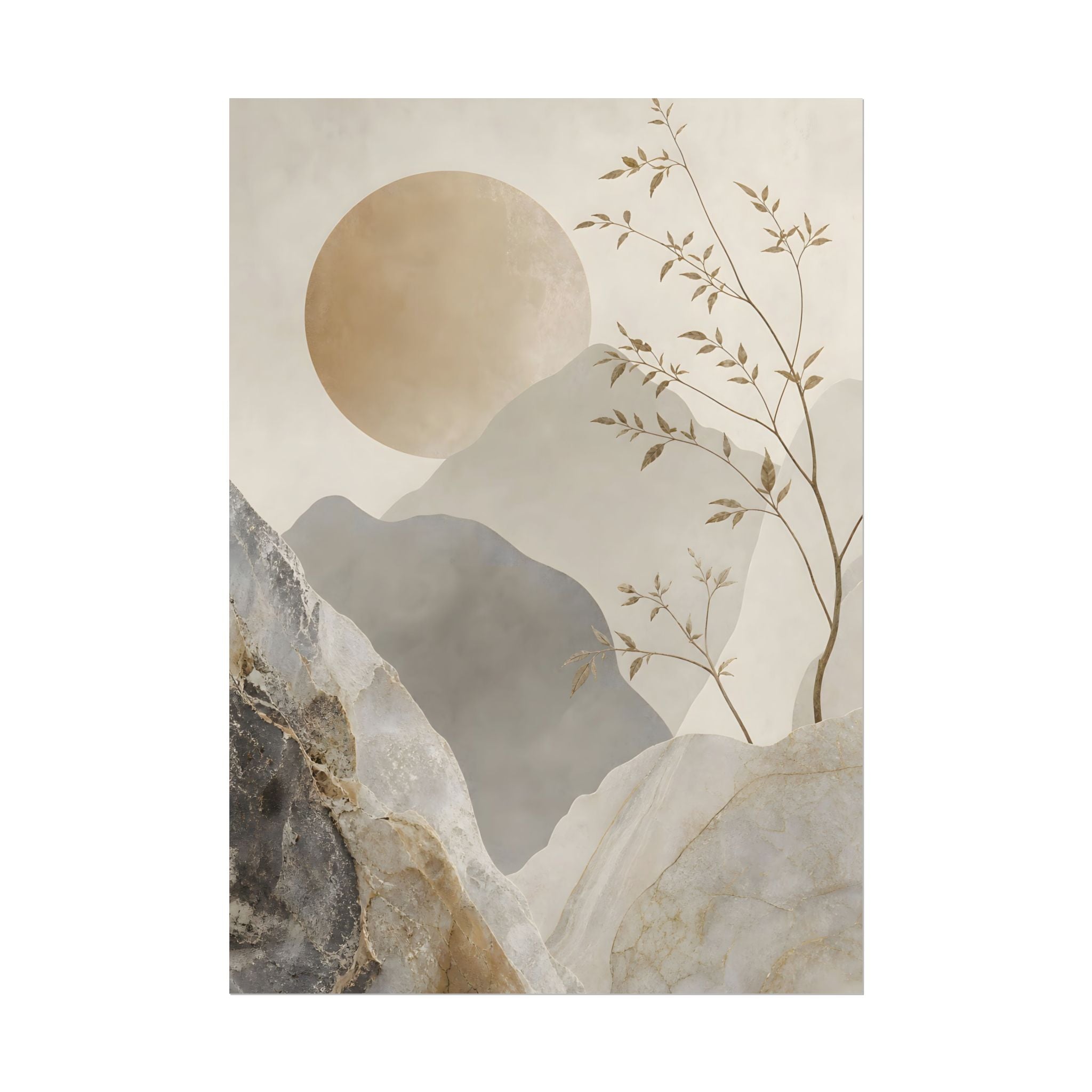 Neutral Minimalist Mountain Sun Rolled Poster