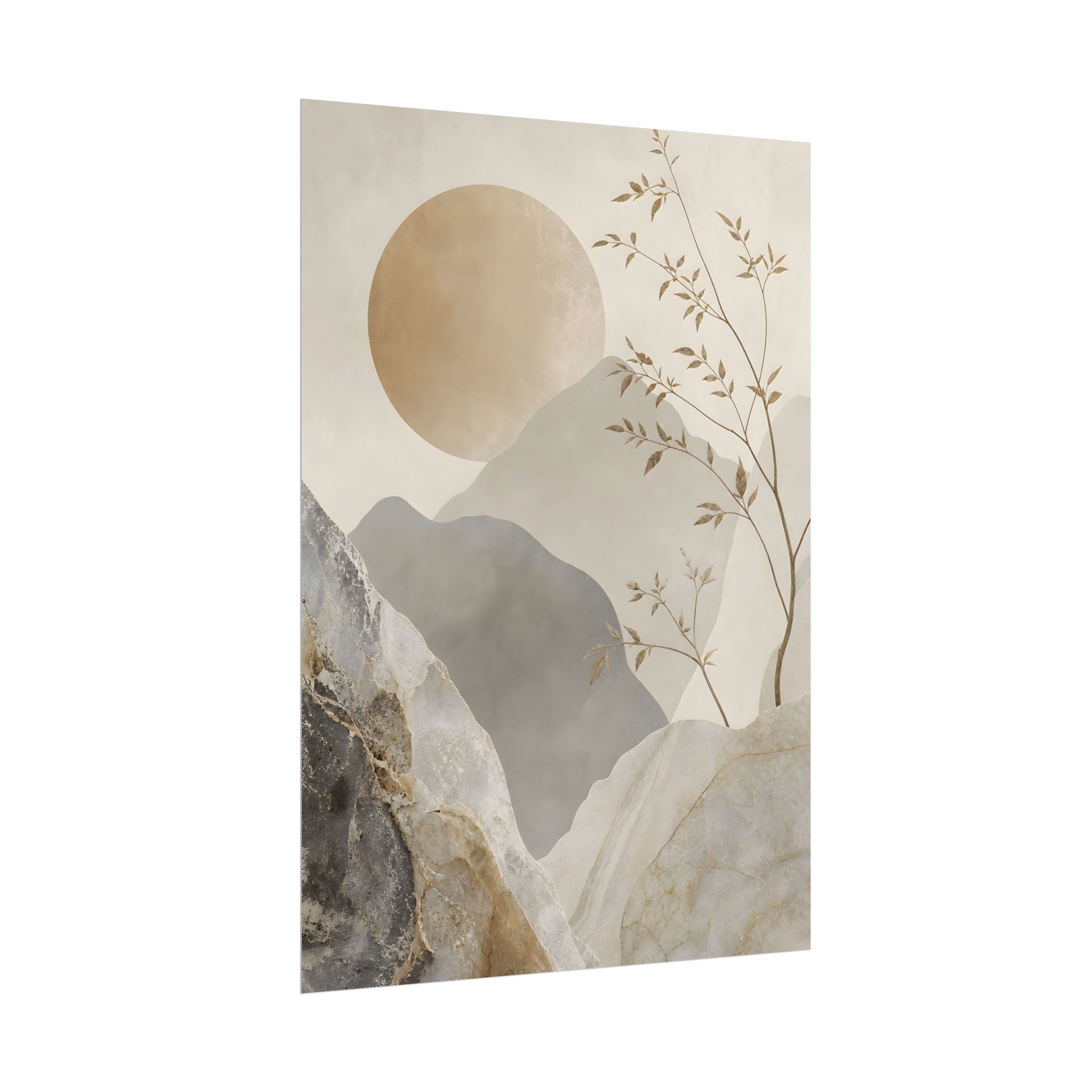 Neutral Minimalist Mountain Sun Rolled Poster