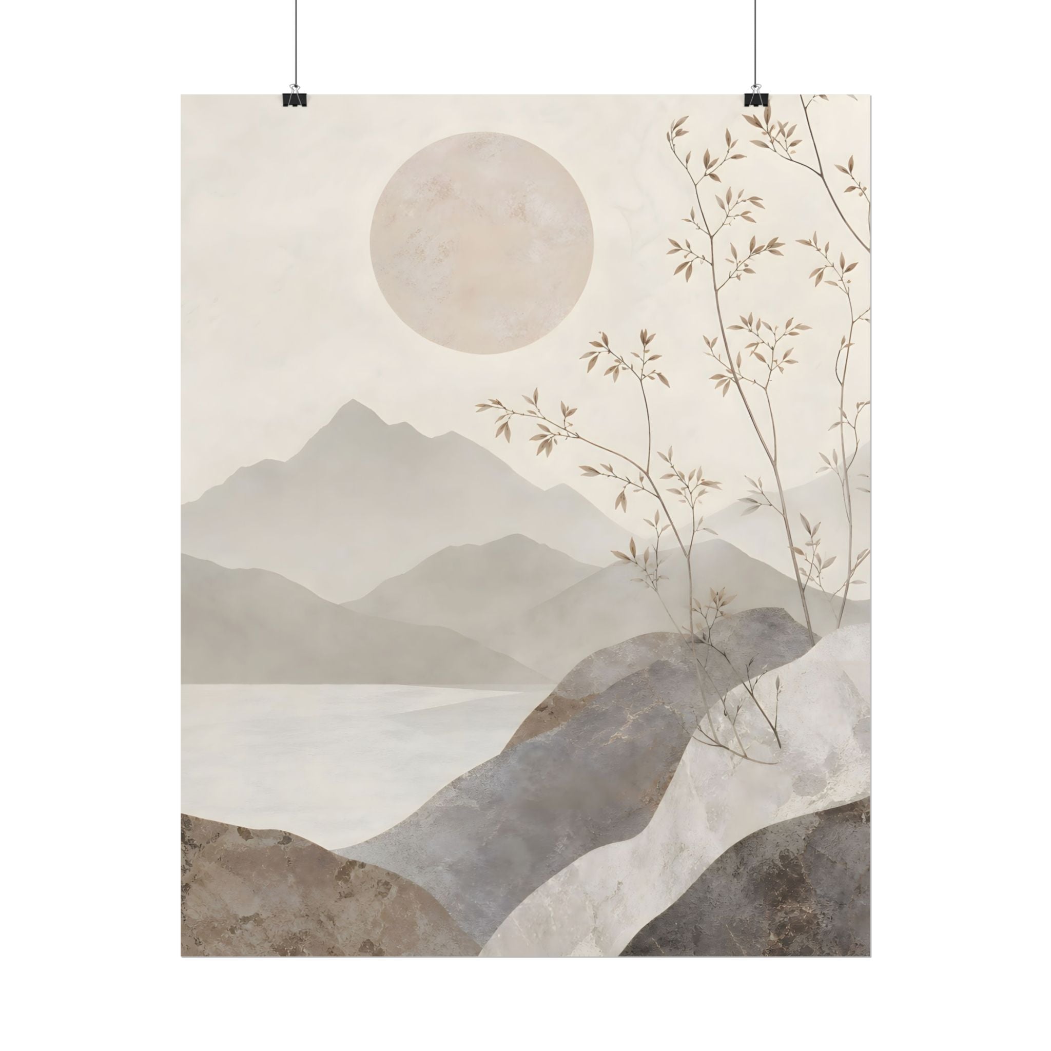 Rolled Poster — Serene Ink Mountain Landscape Wall Art