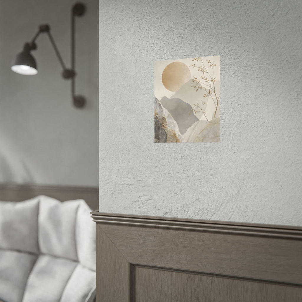 Neutral Minimalist Mountain Sun Rolled Poster