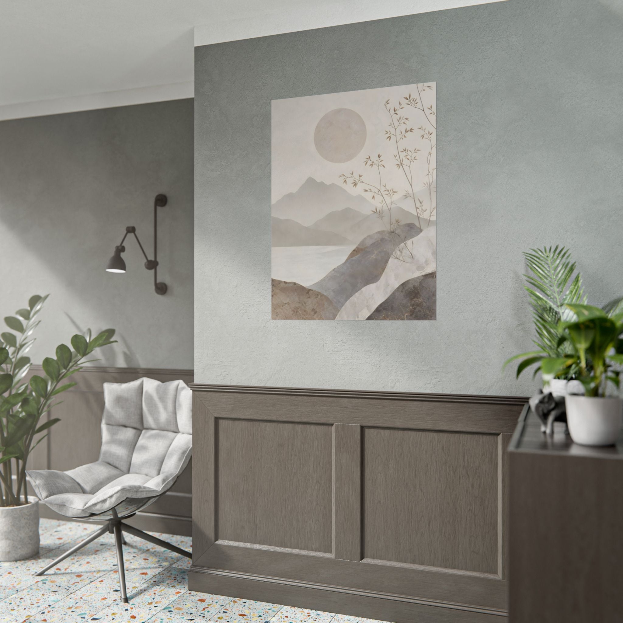 Rolled Poster — Serene Ink Mountain Landscape Wall Art