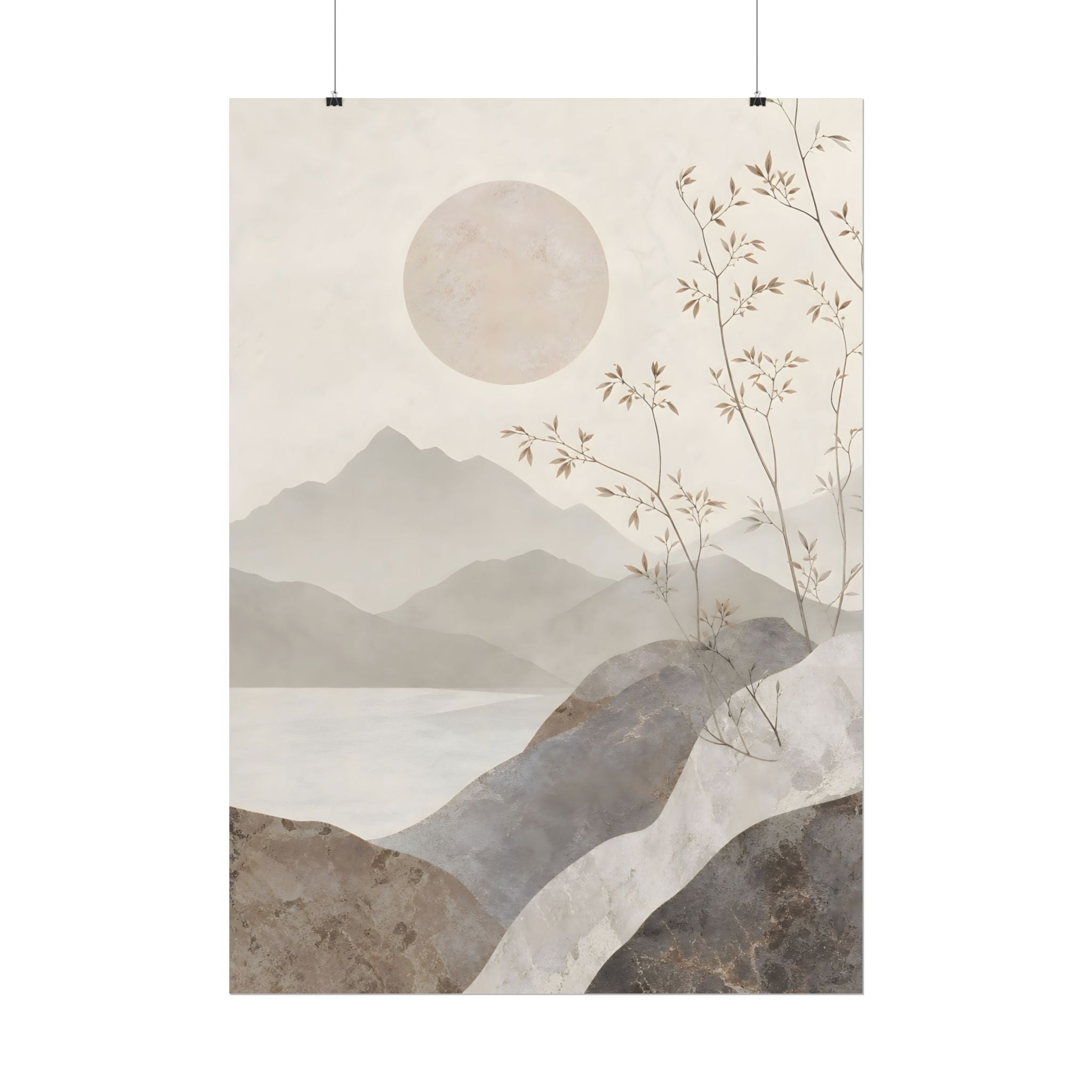 Rolled Poster — Serene Ink Mountain Landscape Wall Art