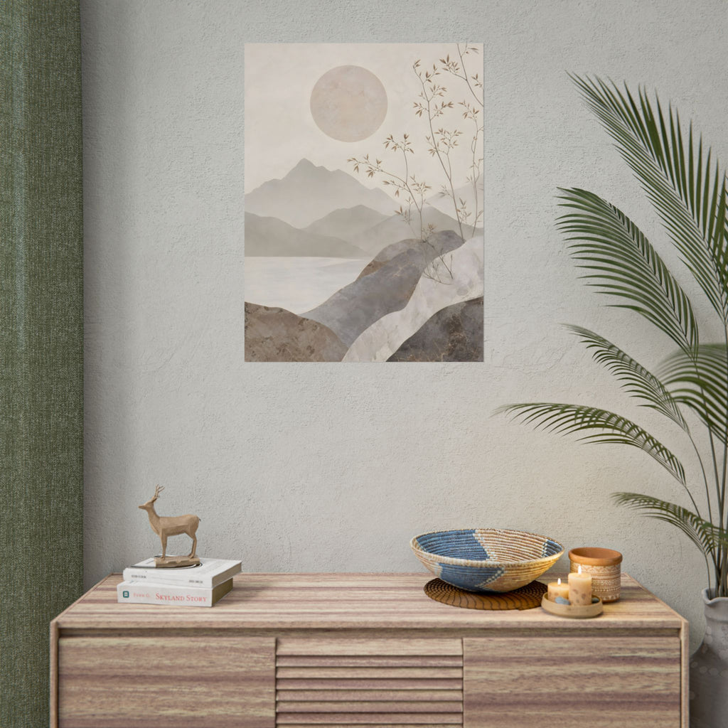 Rolled Poster — Serene Ink Mountain Landscape Wall Art