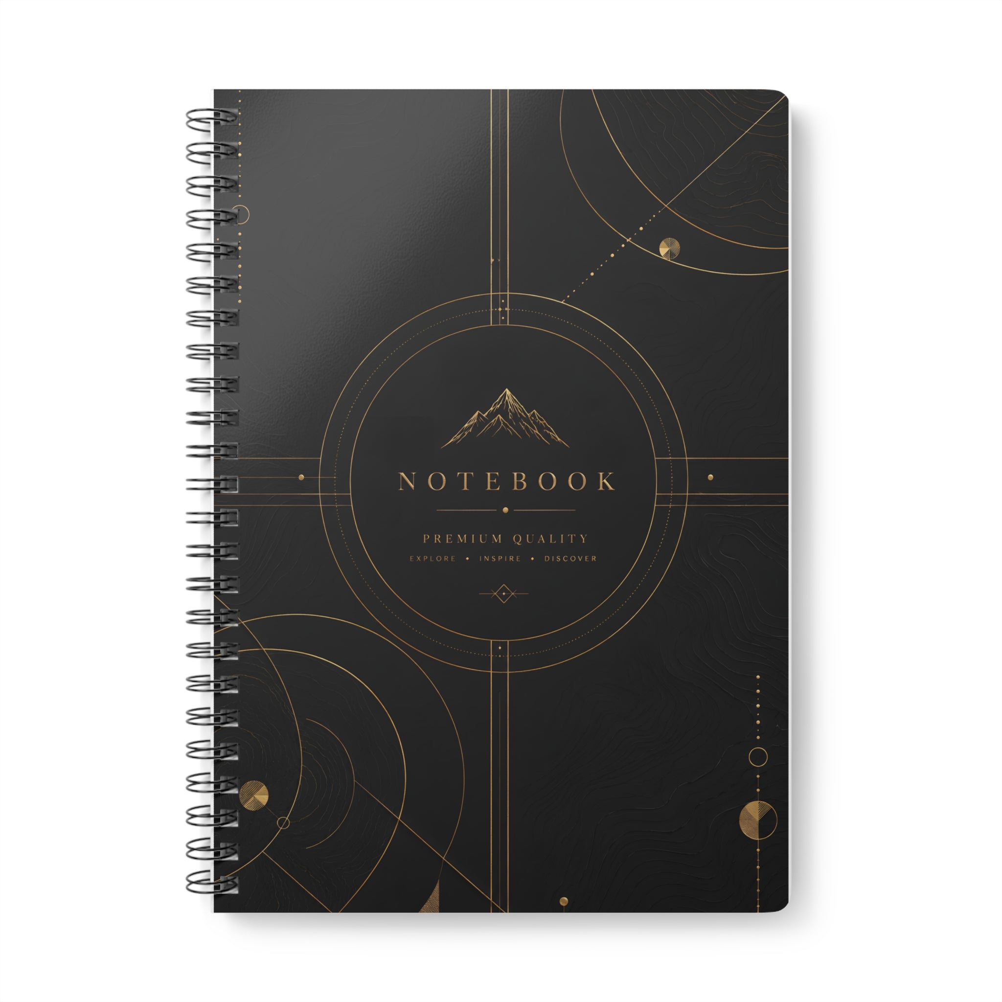 A5 Wirobound Notebook — Elegant Black & Gold Mountain Design