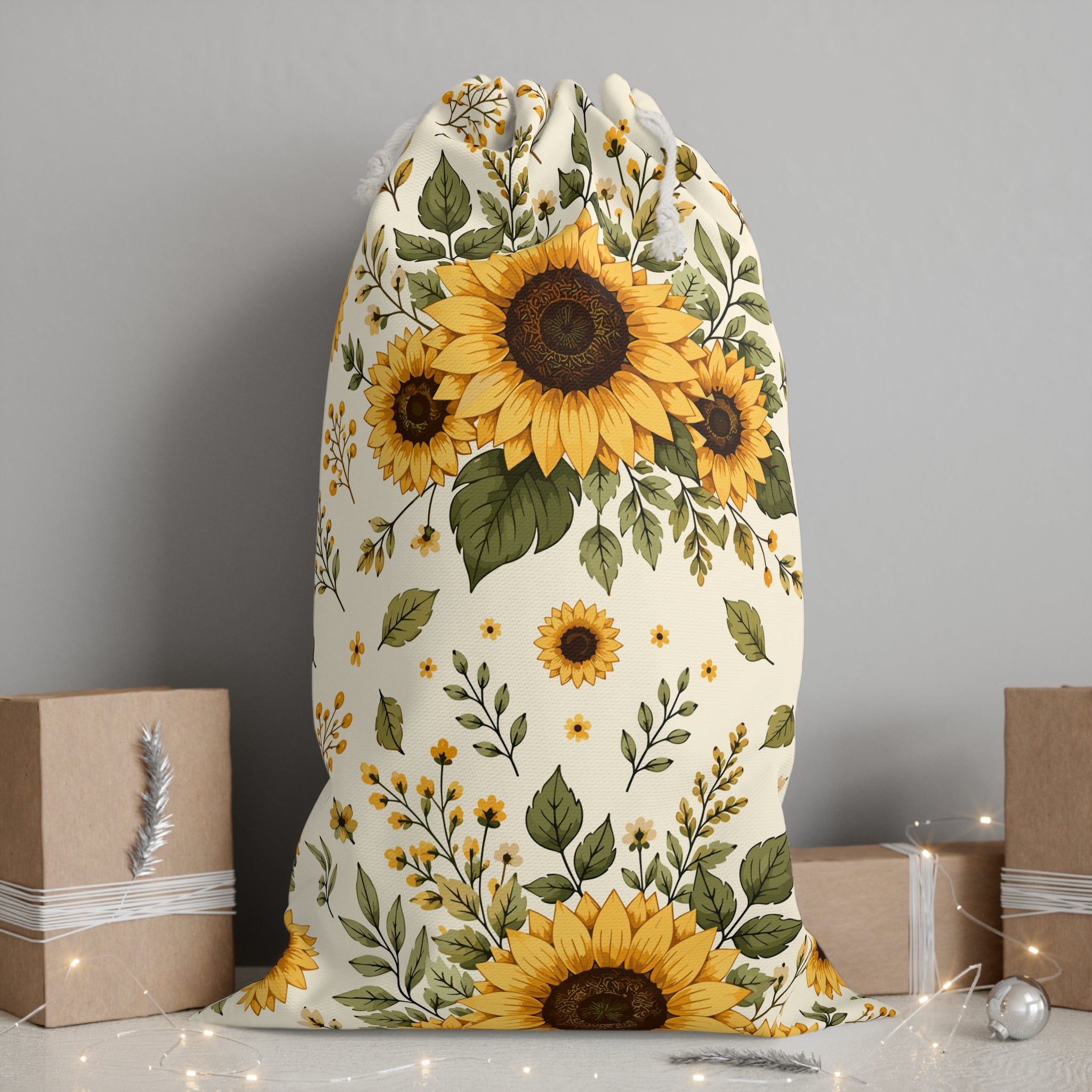 Sunflower Drawstring Gift Sack – Floral Harvest Favor Bag