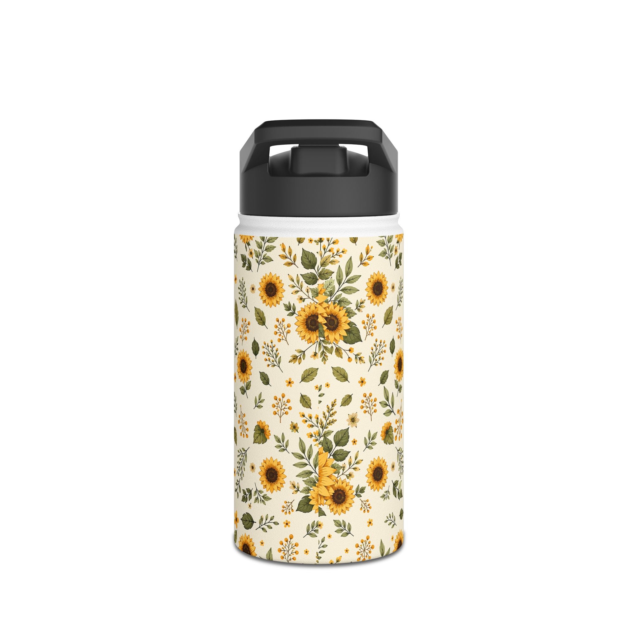 Sunflower Pattern Stainless Steel Water Bottle — Floral Insulated Bottle