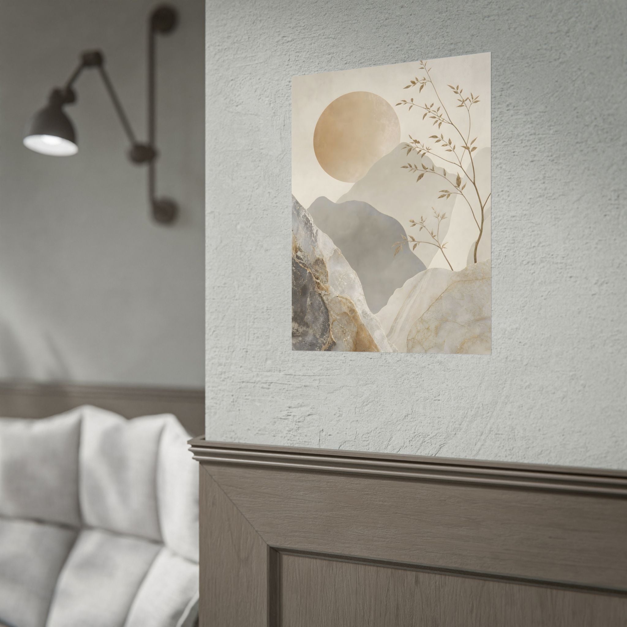 Neutral Minimalist Mountain Sun Rolled Poster